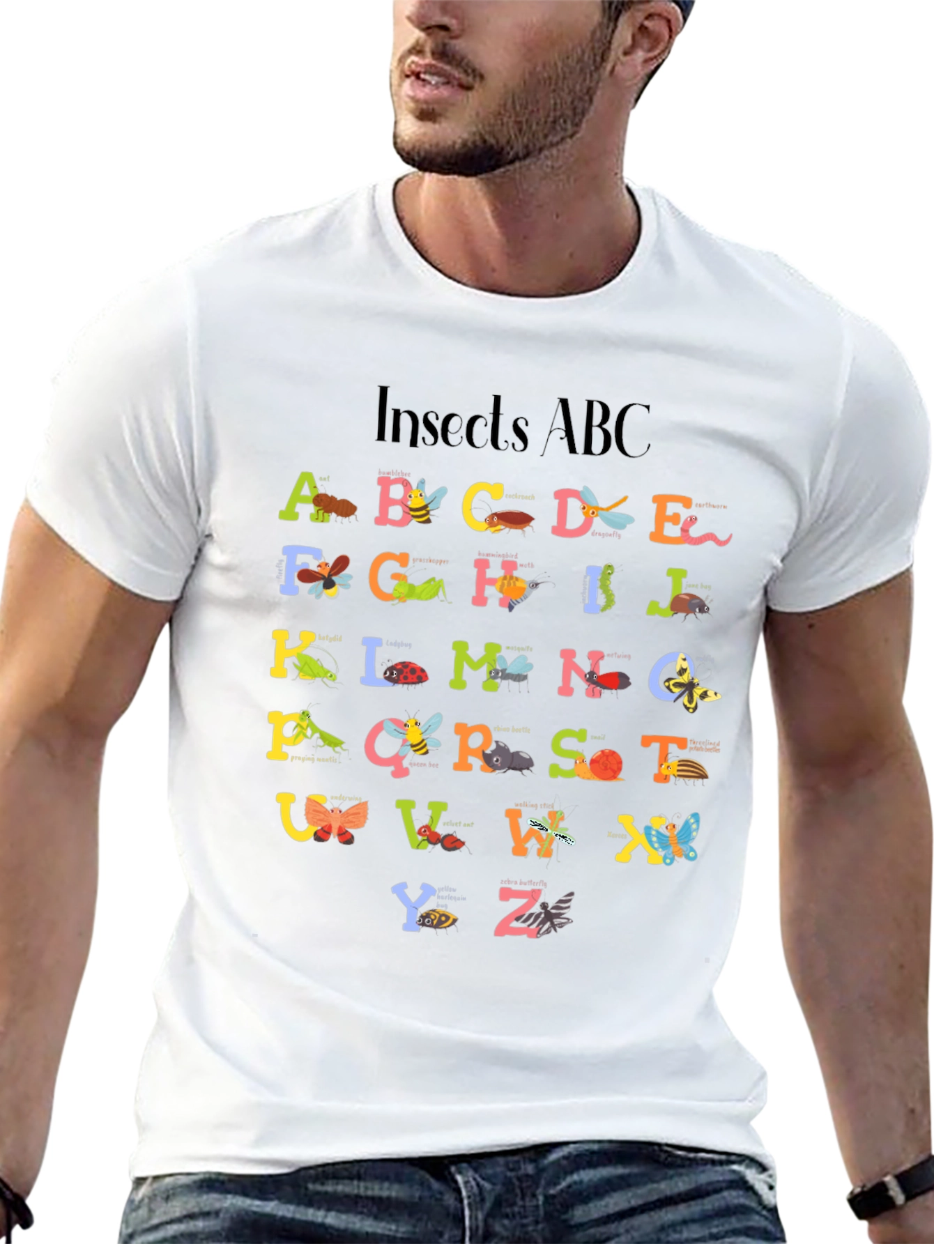 Insects ABC Graphic Print Black T-Shirt