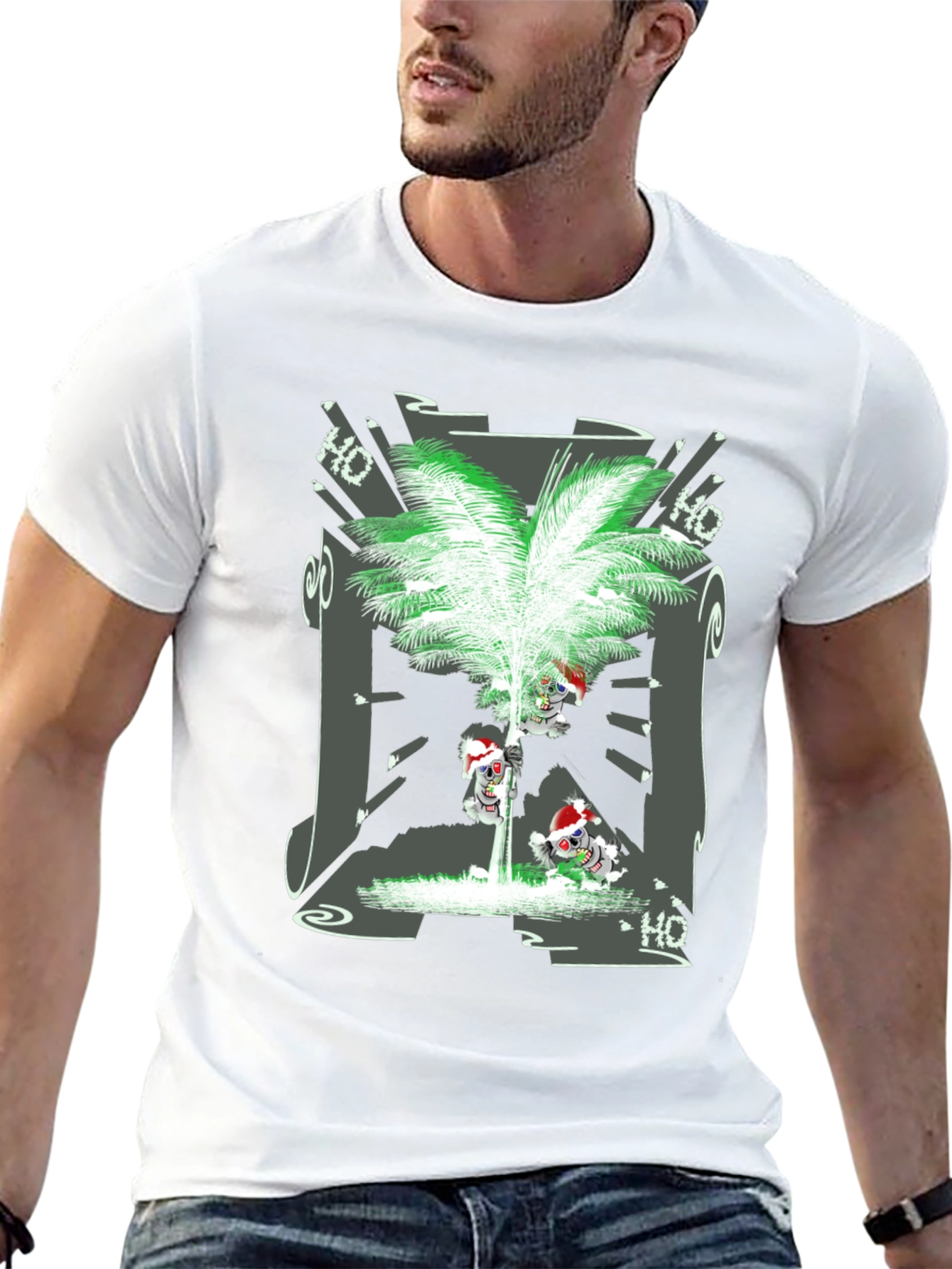 Tropical Christmas Tee with Santa Skeleton Design