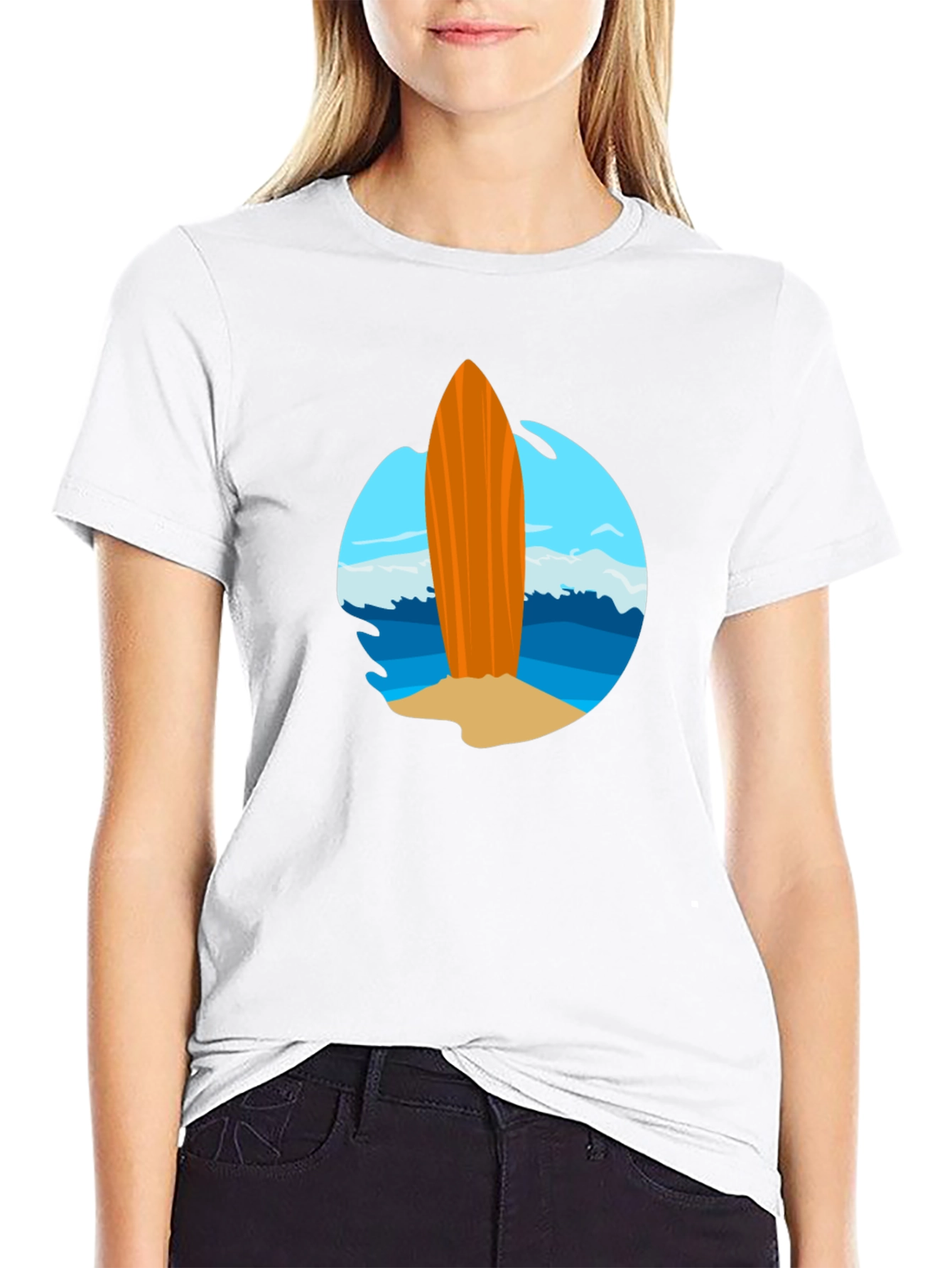 Surfboard Graphic Black Tee - Beach Vibes