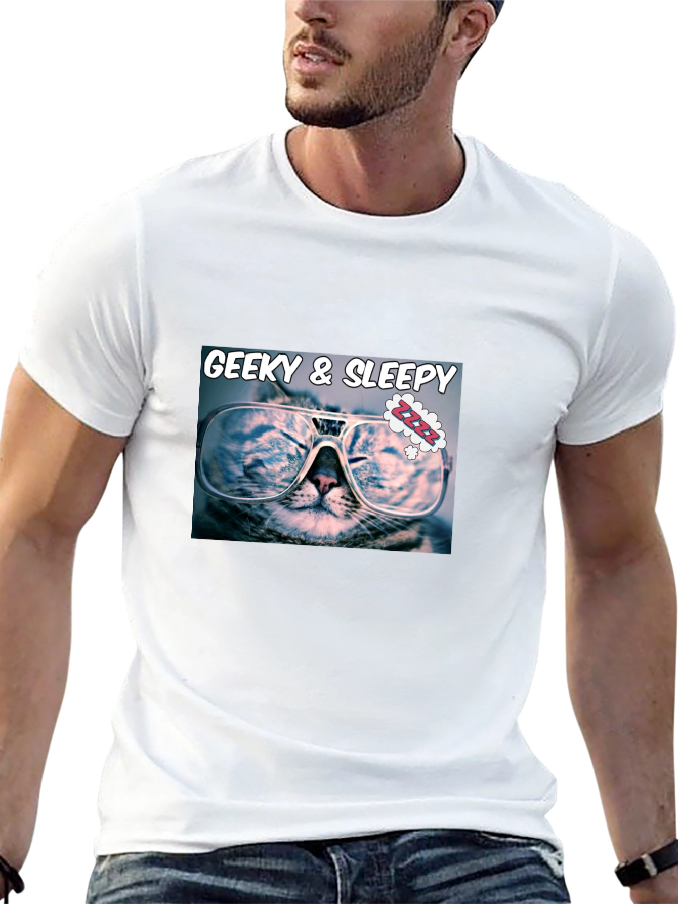 Geeky & Sleepy Cat T-Shirt