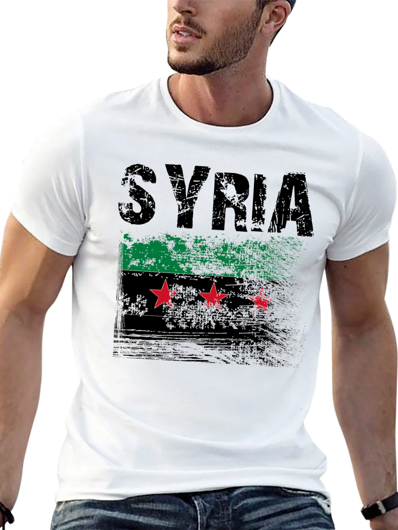Syria Flag Distressed Graphic T-Shirt