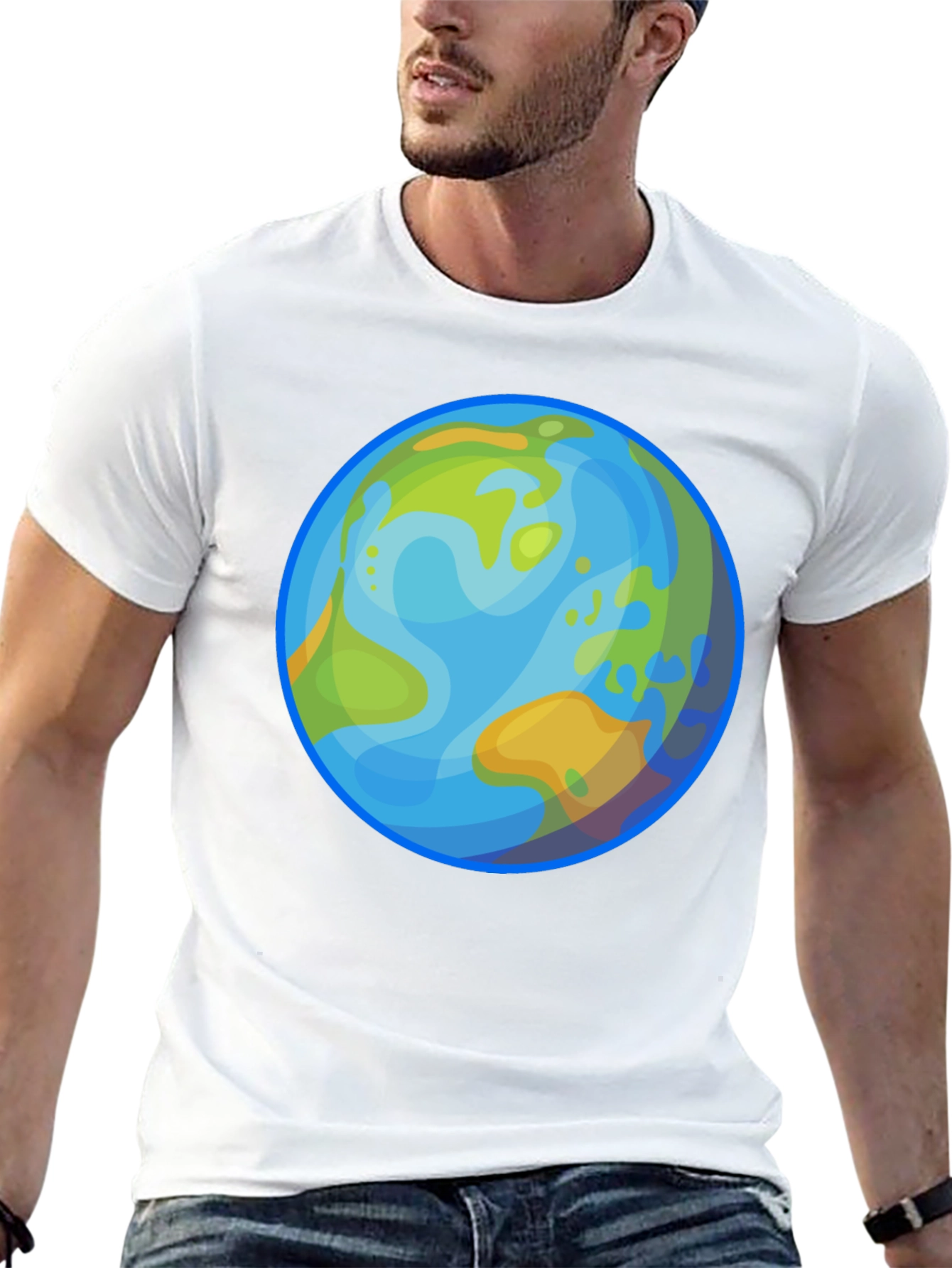 Earth Cartoon Graphic Black T-Shirt