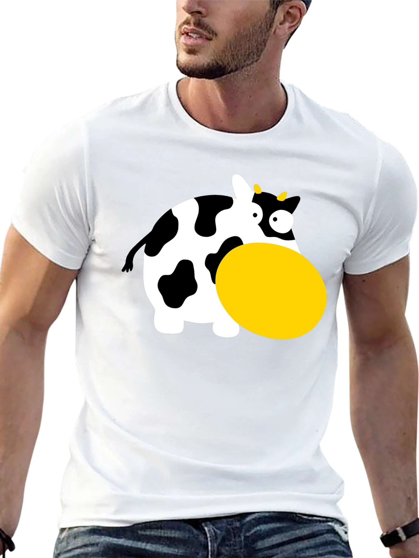 Funny Cartoon Cow Graphic T-Shirt - Black