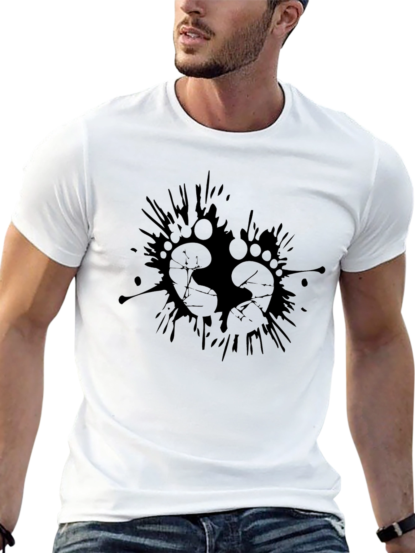 Mens Black Graphic Tee - Footprints Splash Design
