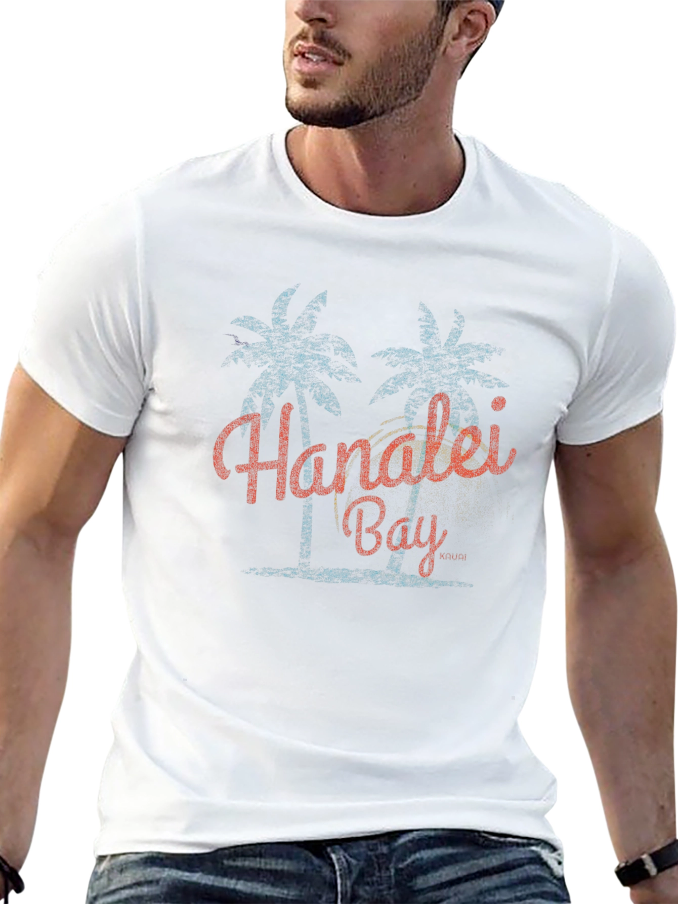 Hanalei Bay Graphic T-Shirt - Retro Palm Tree Design