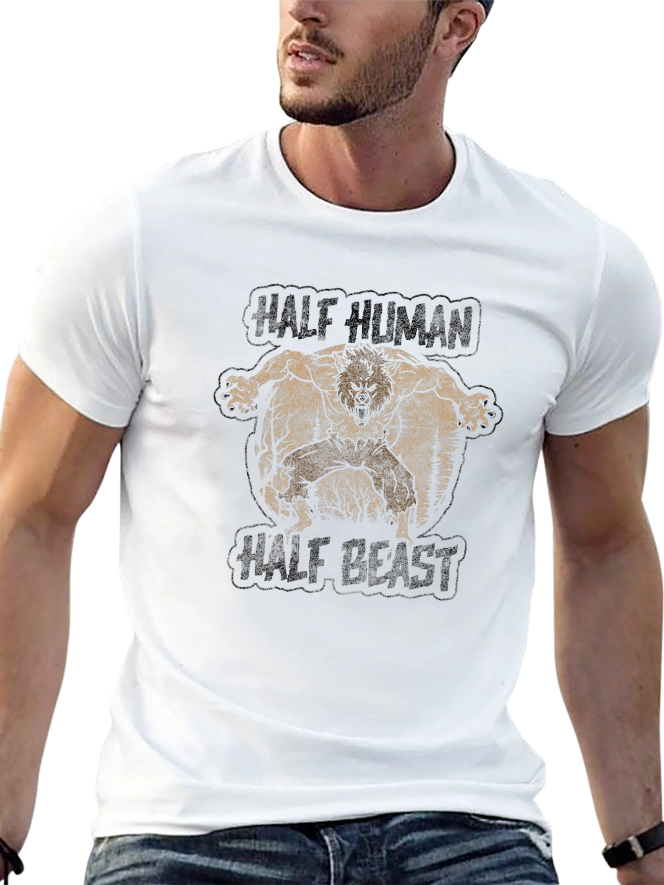 Half Human Half Beast Graphic T-Shirt
