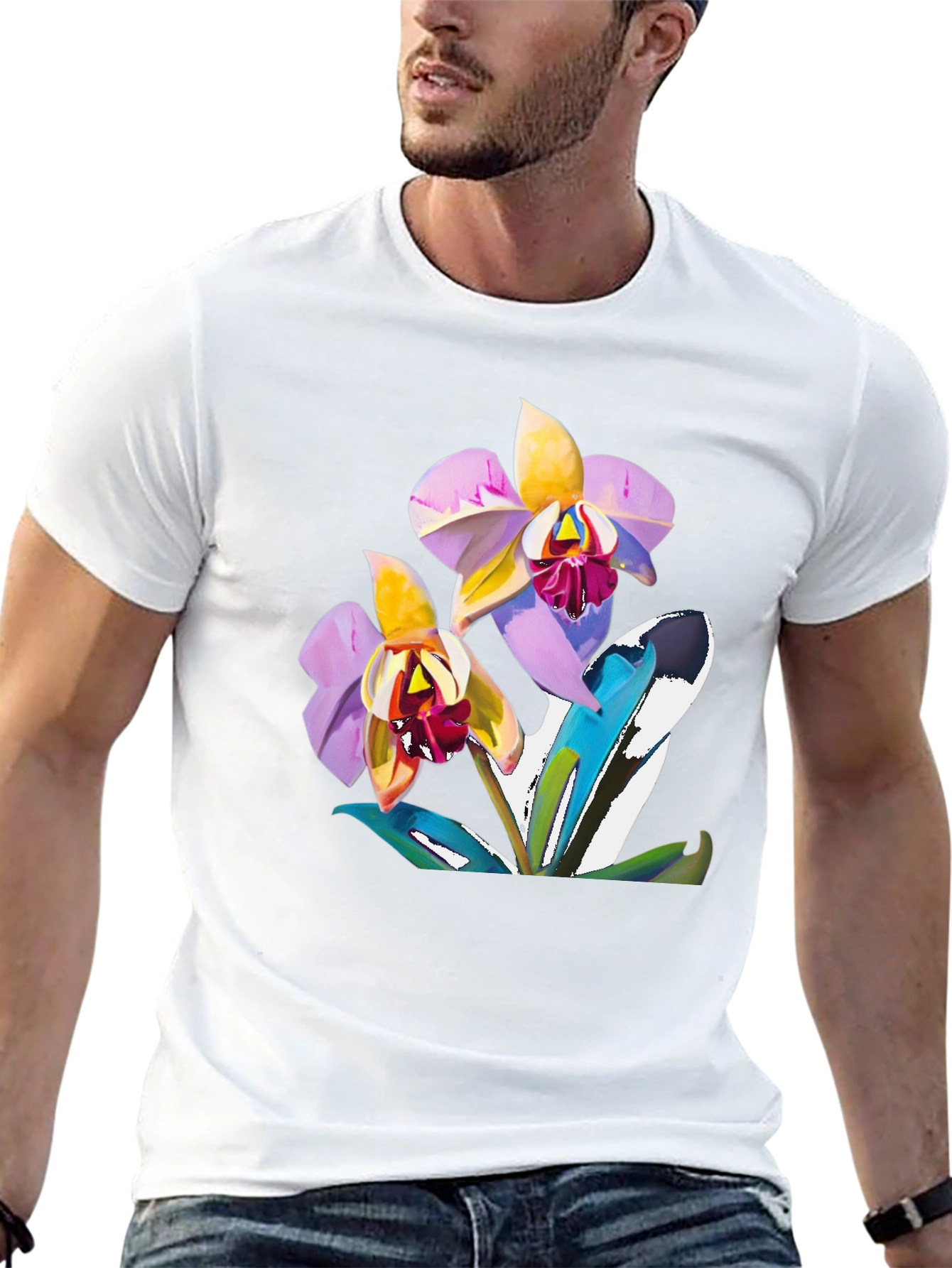 Orchid Graphic T-Shirt - Black Cotton Blend