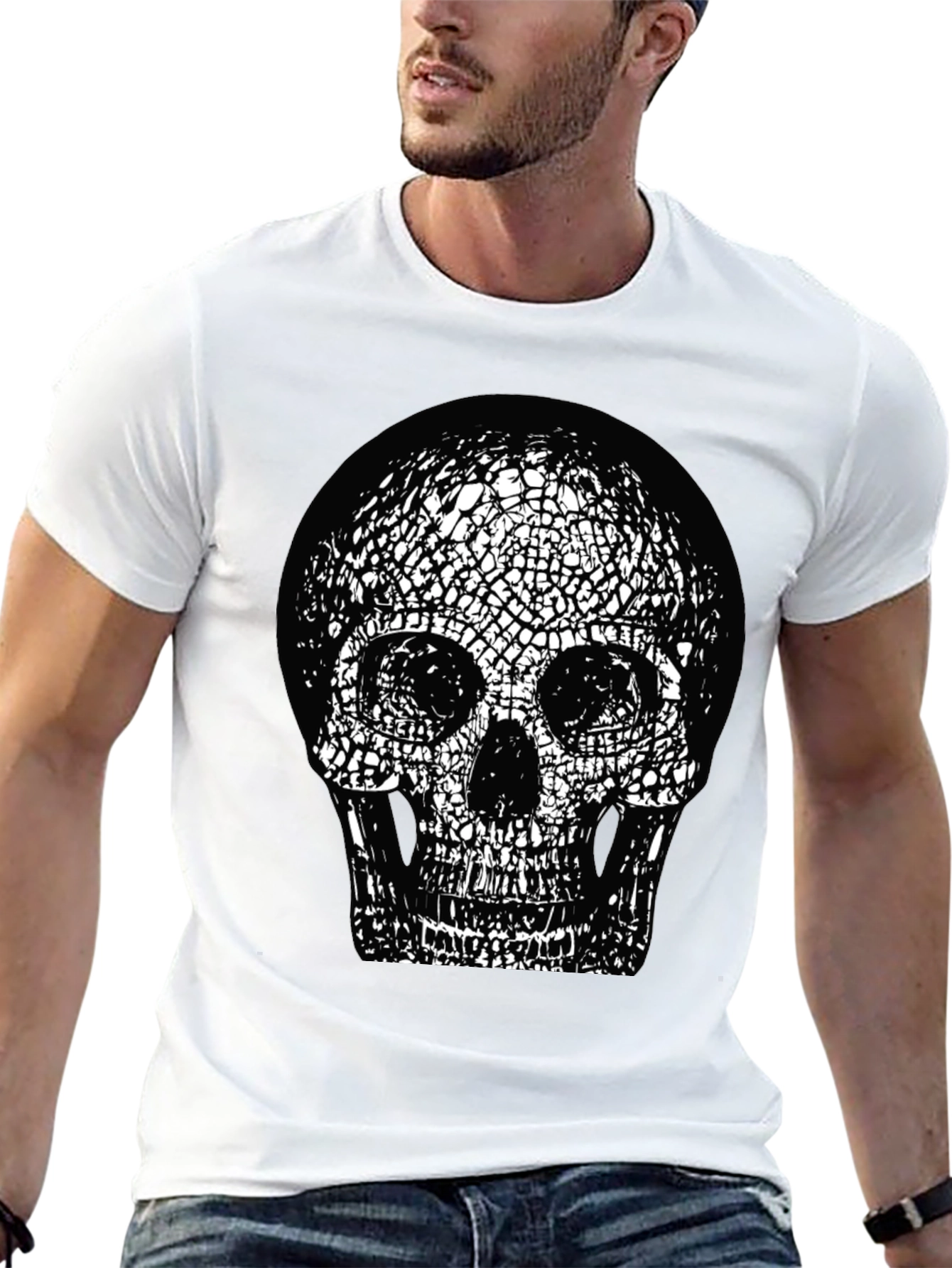 Skull Graphic Print Black Crew Neck T-Shirt