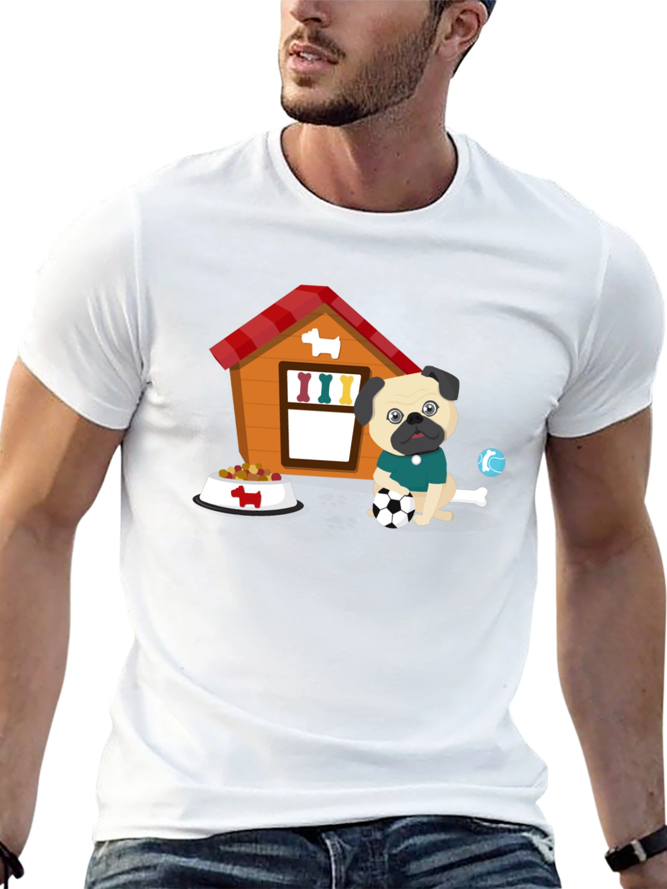 Pug Soccer T-Shirt - Cute Dog & Ball Design