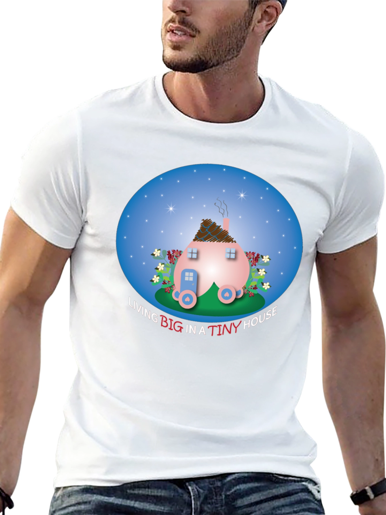Tiny House Graphic Tee - Black Cotton Comfort