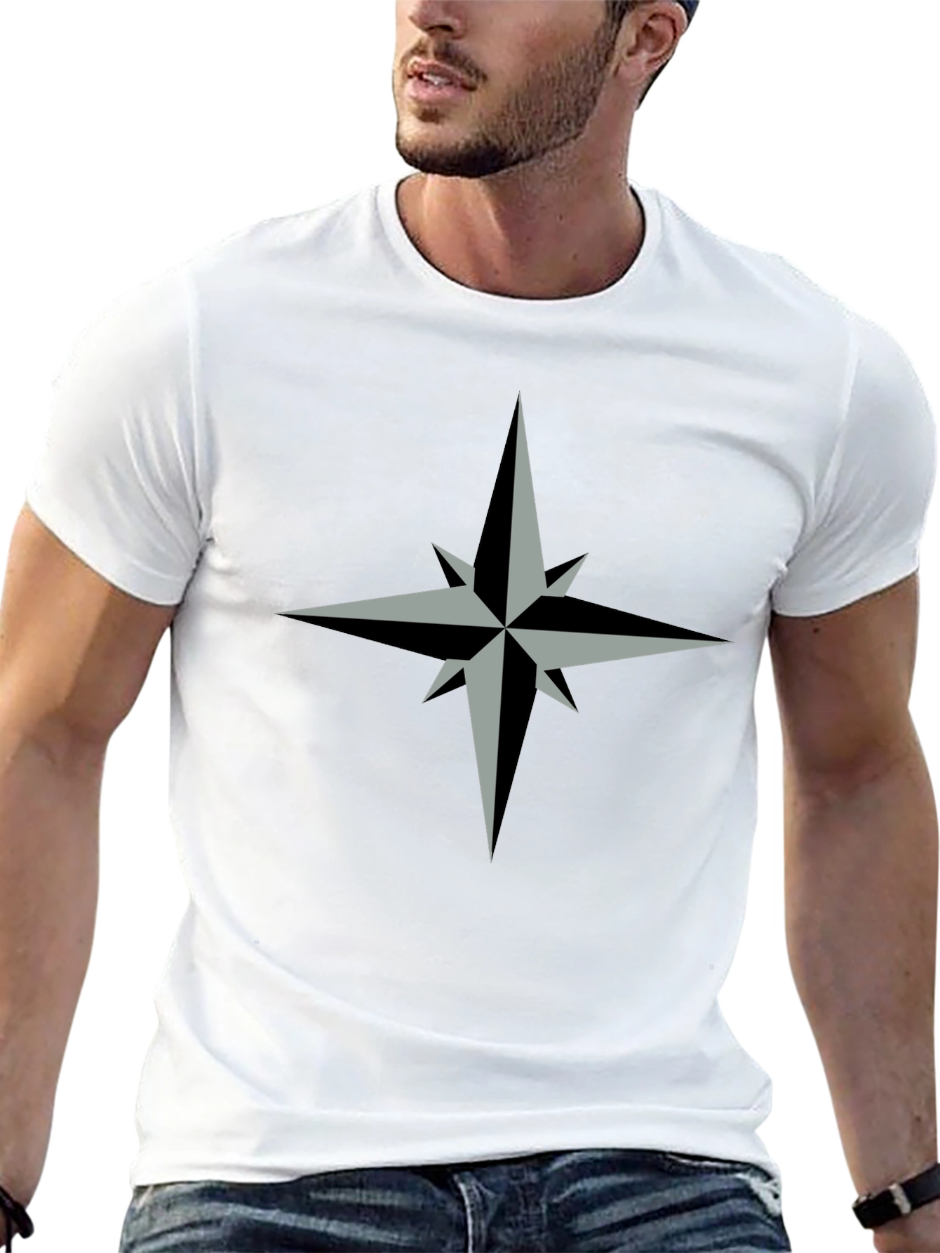 Compass Rose Graphic Tee - Stylish Black T-Shirt