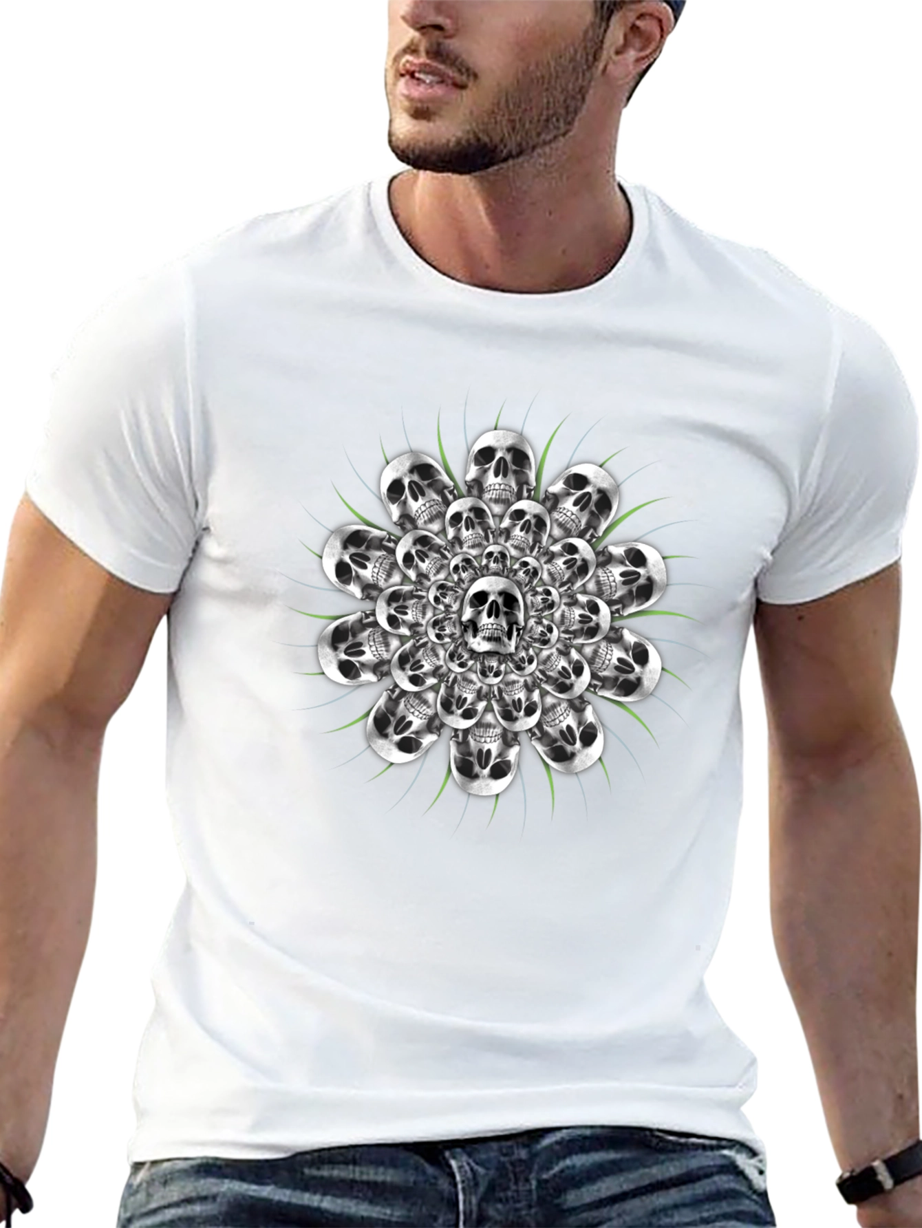 Skull Mandala Graphic Tee - Black Cotton