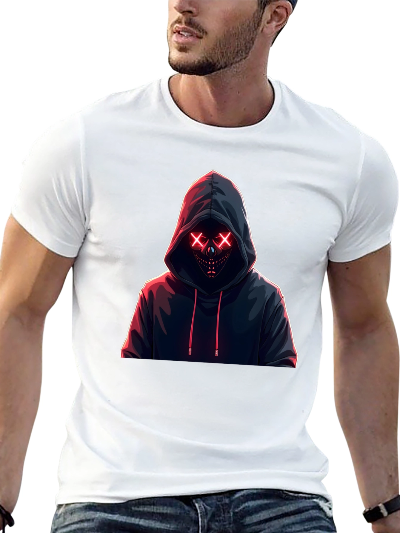 Hooded Neon Mask T-Shirt - Mens Black Tee