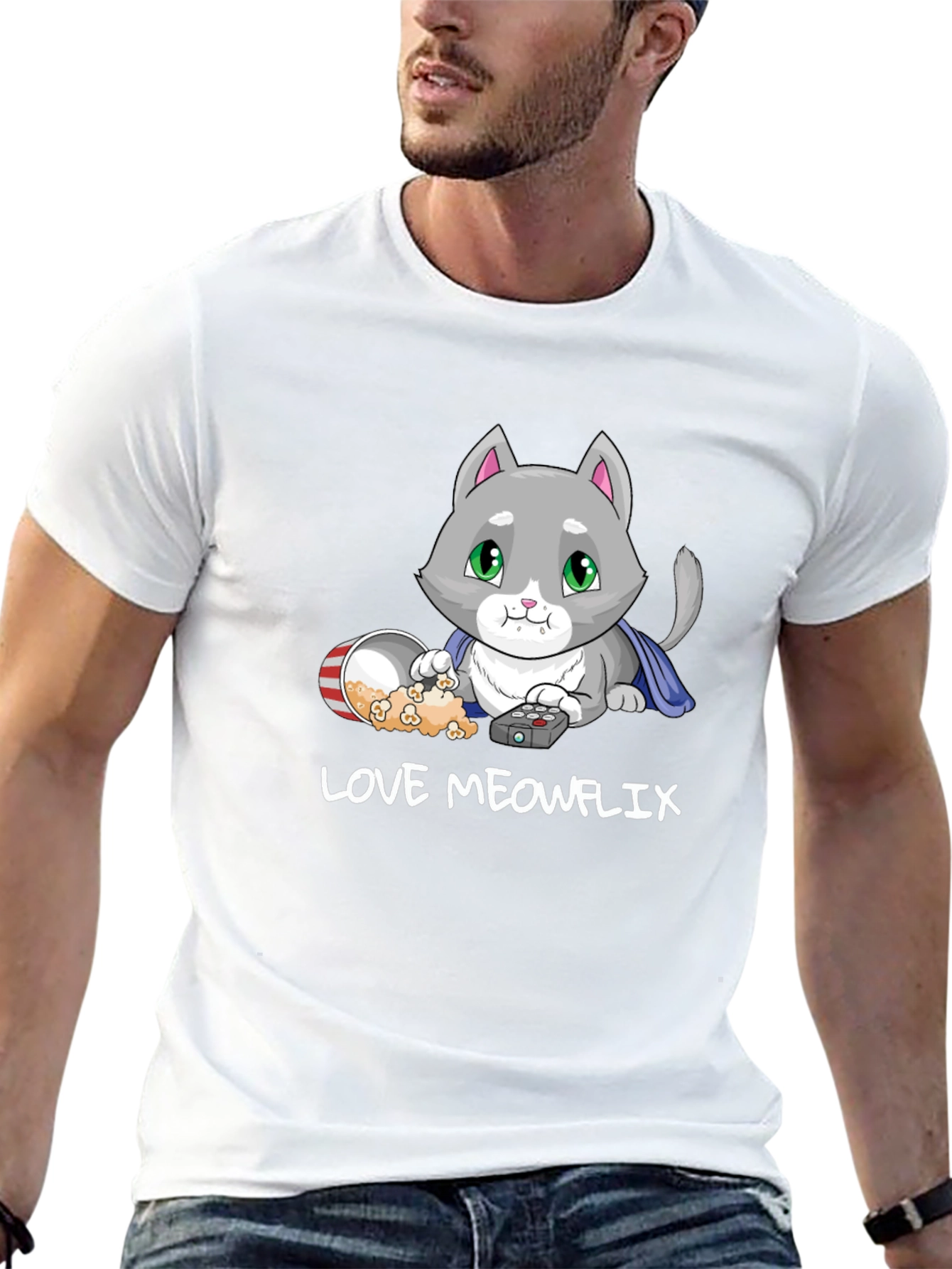 Love Meowflix Black T-Shirt - Cat Lover Tee