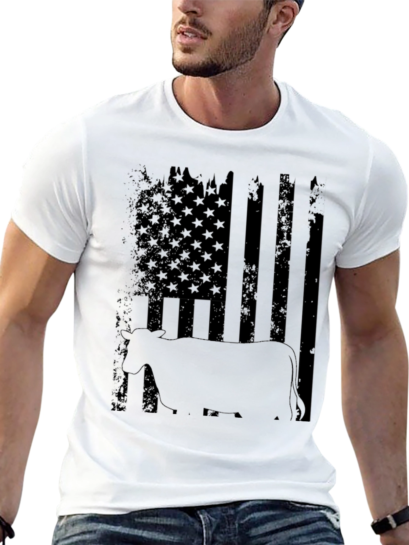Distressed American Flag Cow Graphic Tee