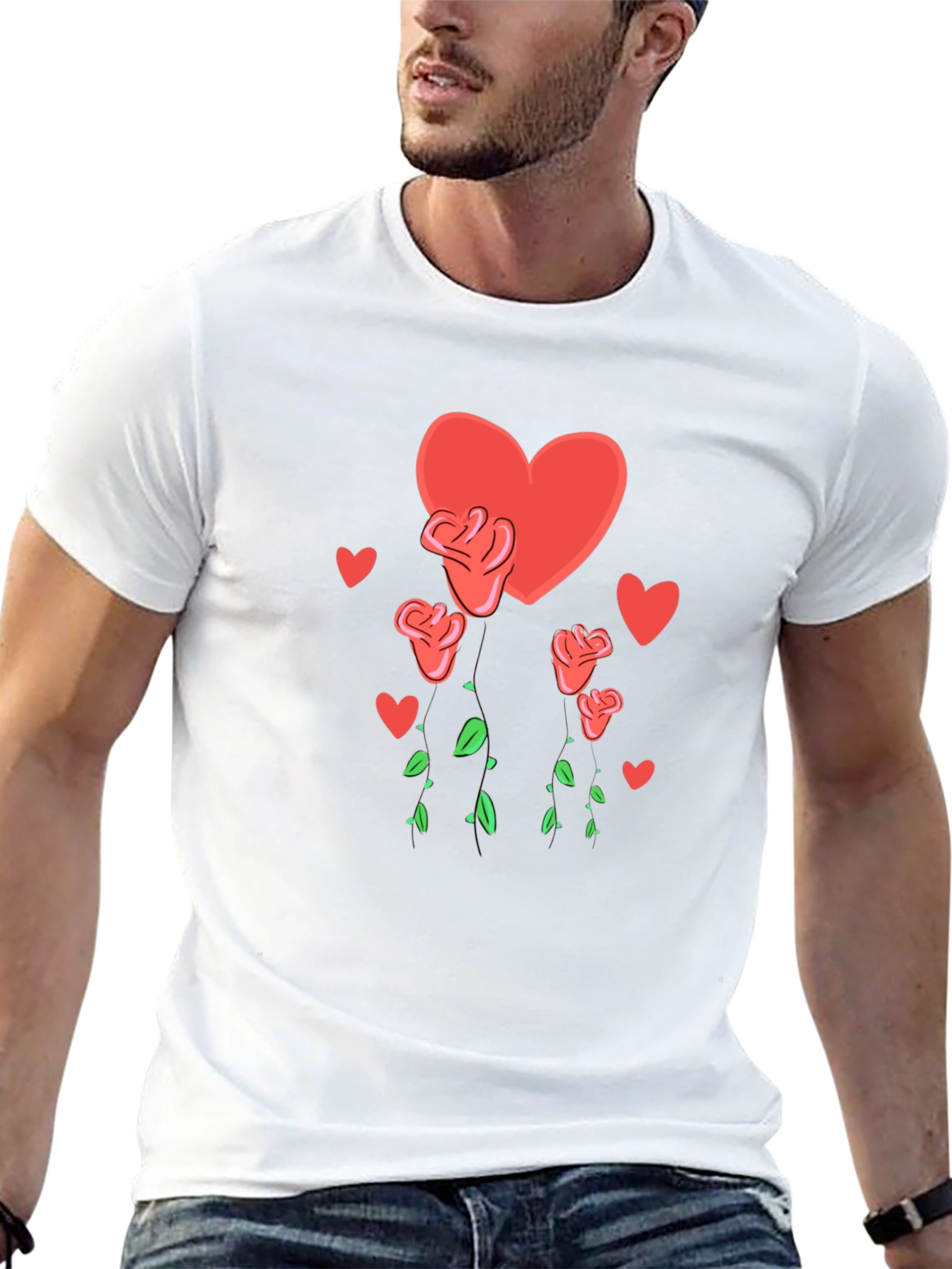 Heart and Roses Graphic Black T-Shirt