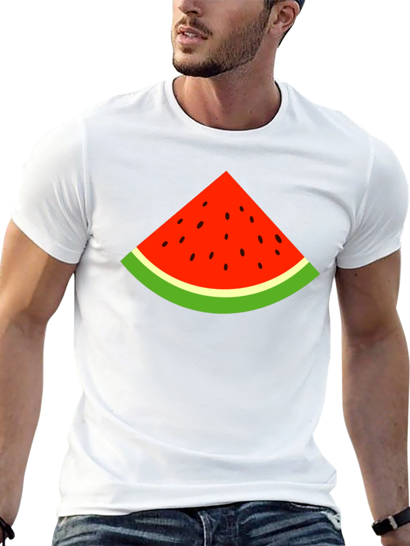 Watermelon Slice Graphic Tee - Black Cotton T-Shirt