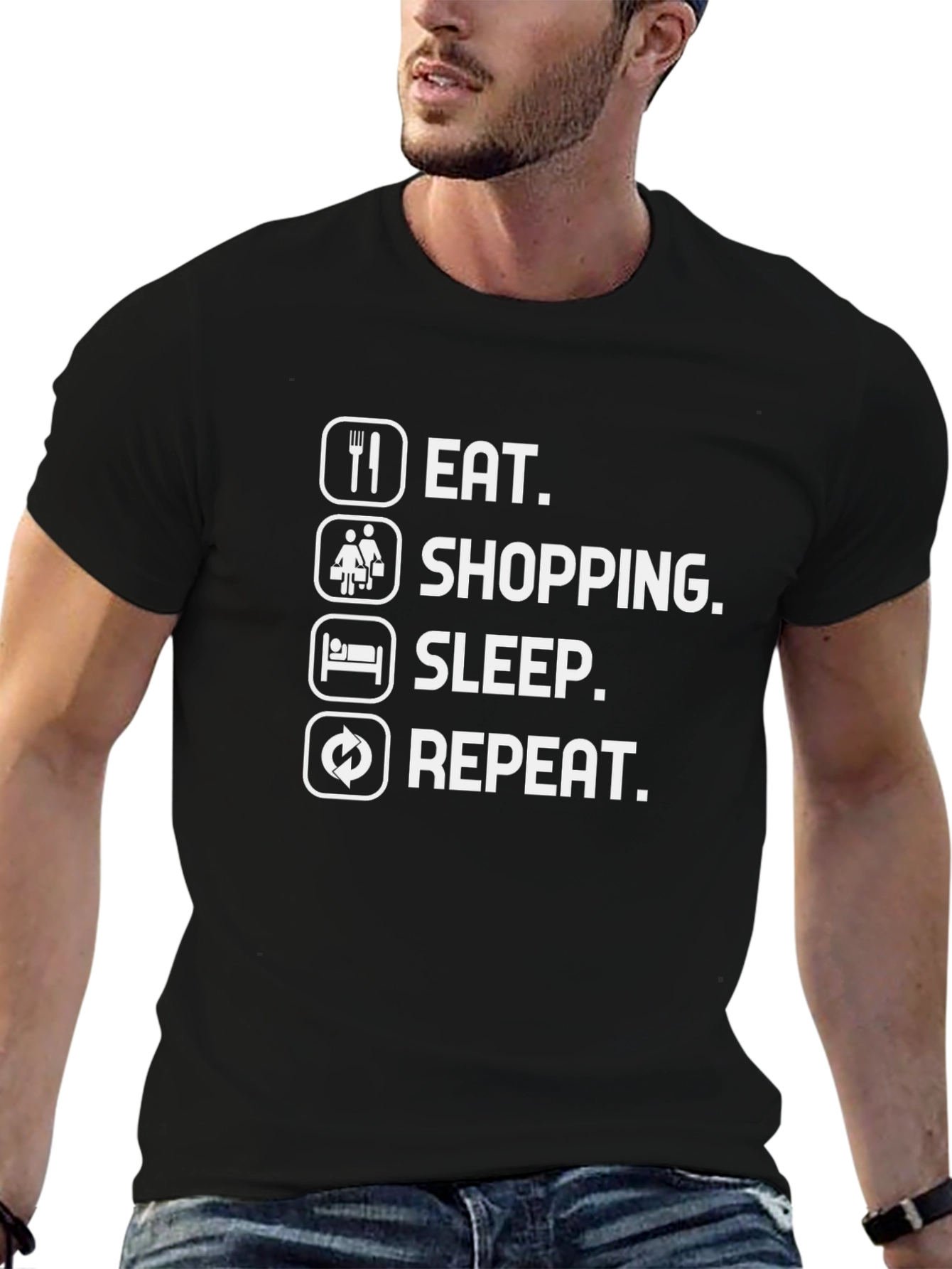 Eat Shop Sleep Repeat Black T-Shirt
