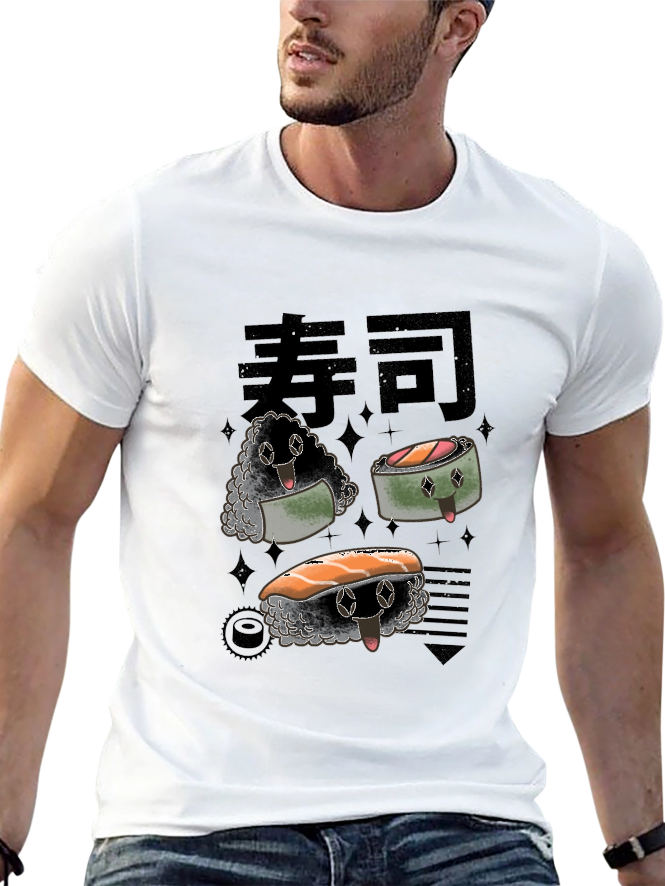 Sushi Cartoon Graphic Black Tee