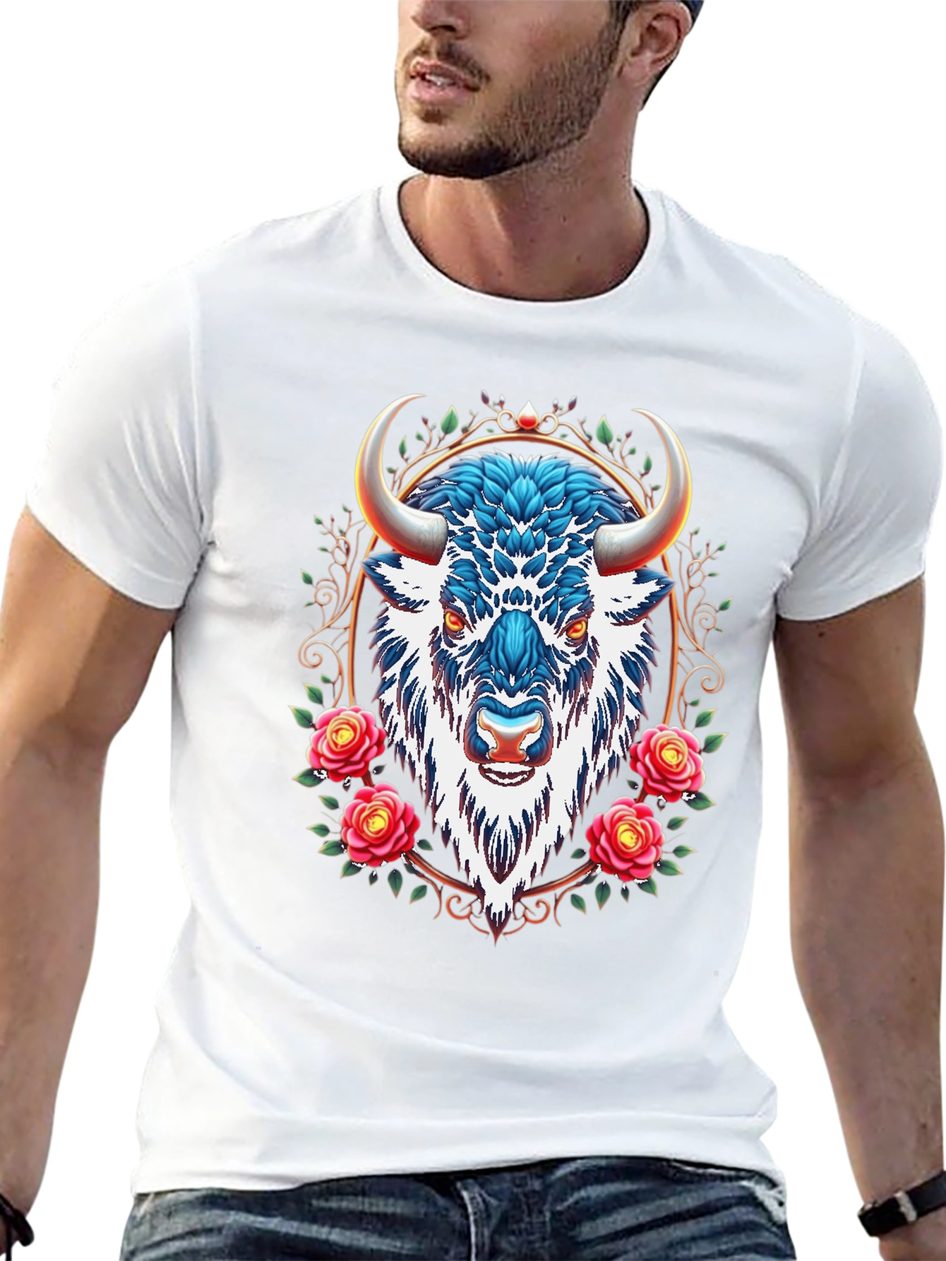 Buffalo Rose Graphic Tee - Cool Animal Design