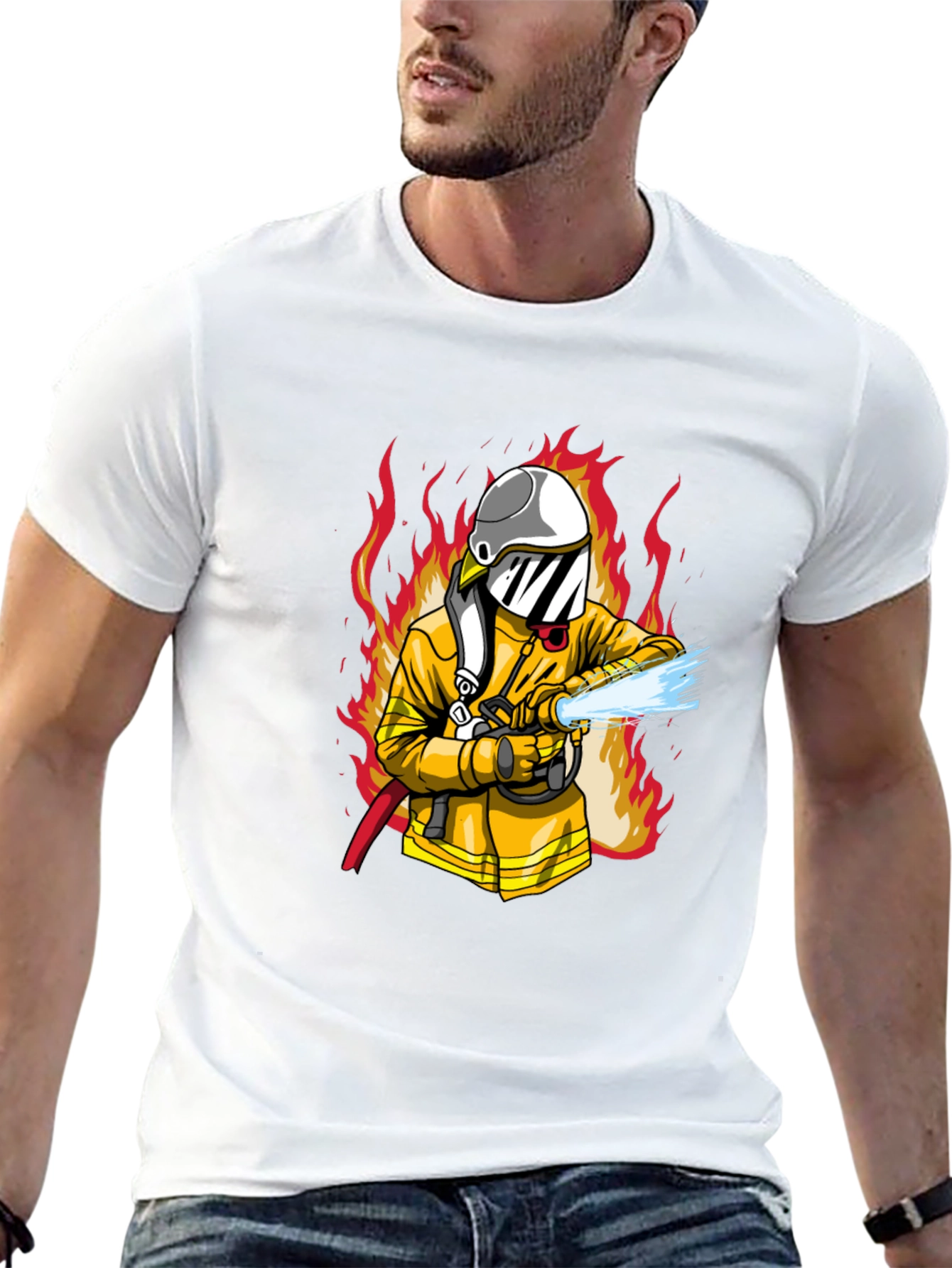 Firefighter Graphic Print Black T-Shirt