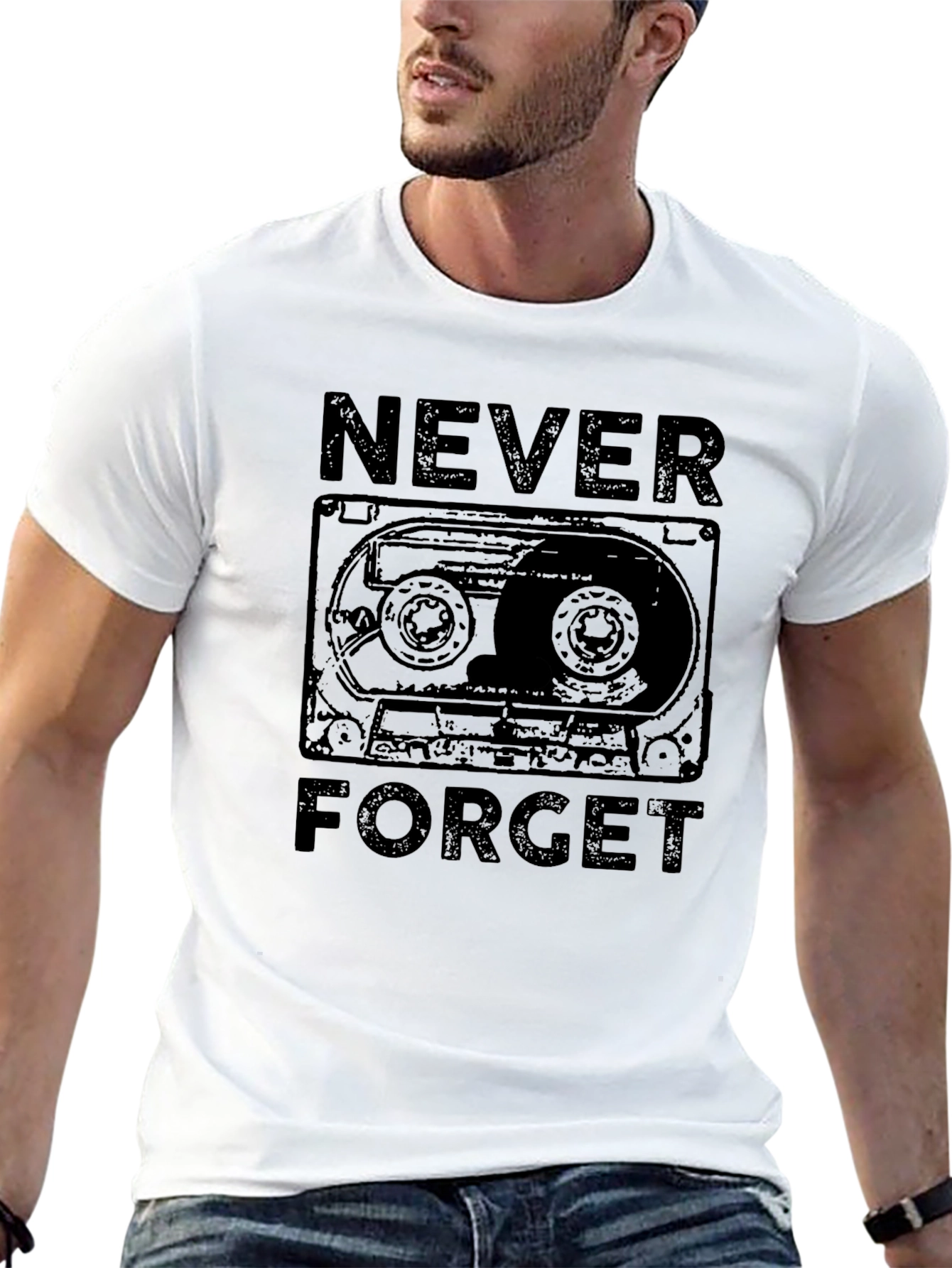 Retro Cassette Tape Never Forget Black T-Shirt
