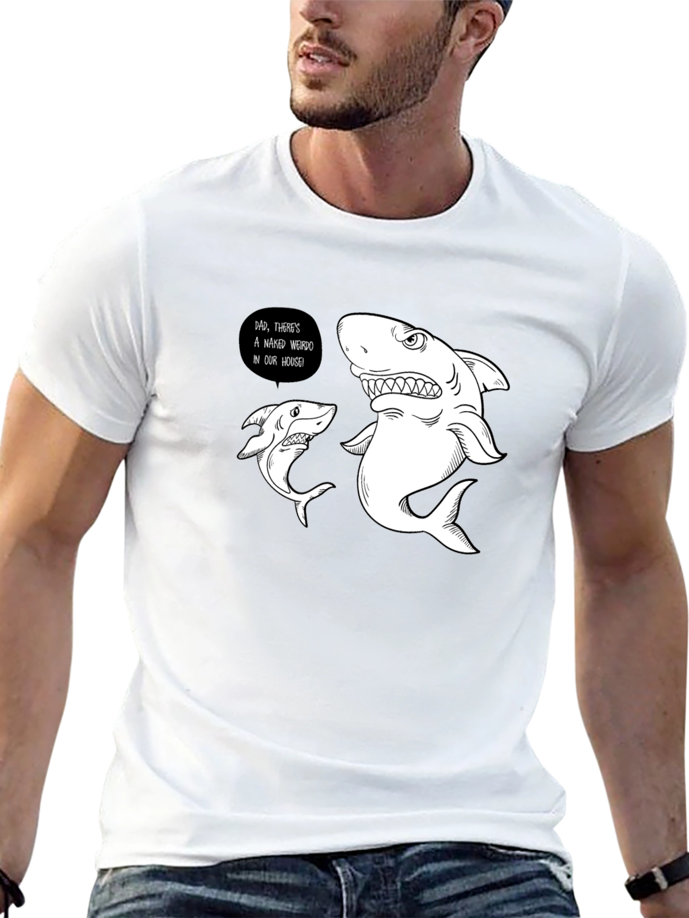 Funny Shark Graphic Print Black T-Shirt