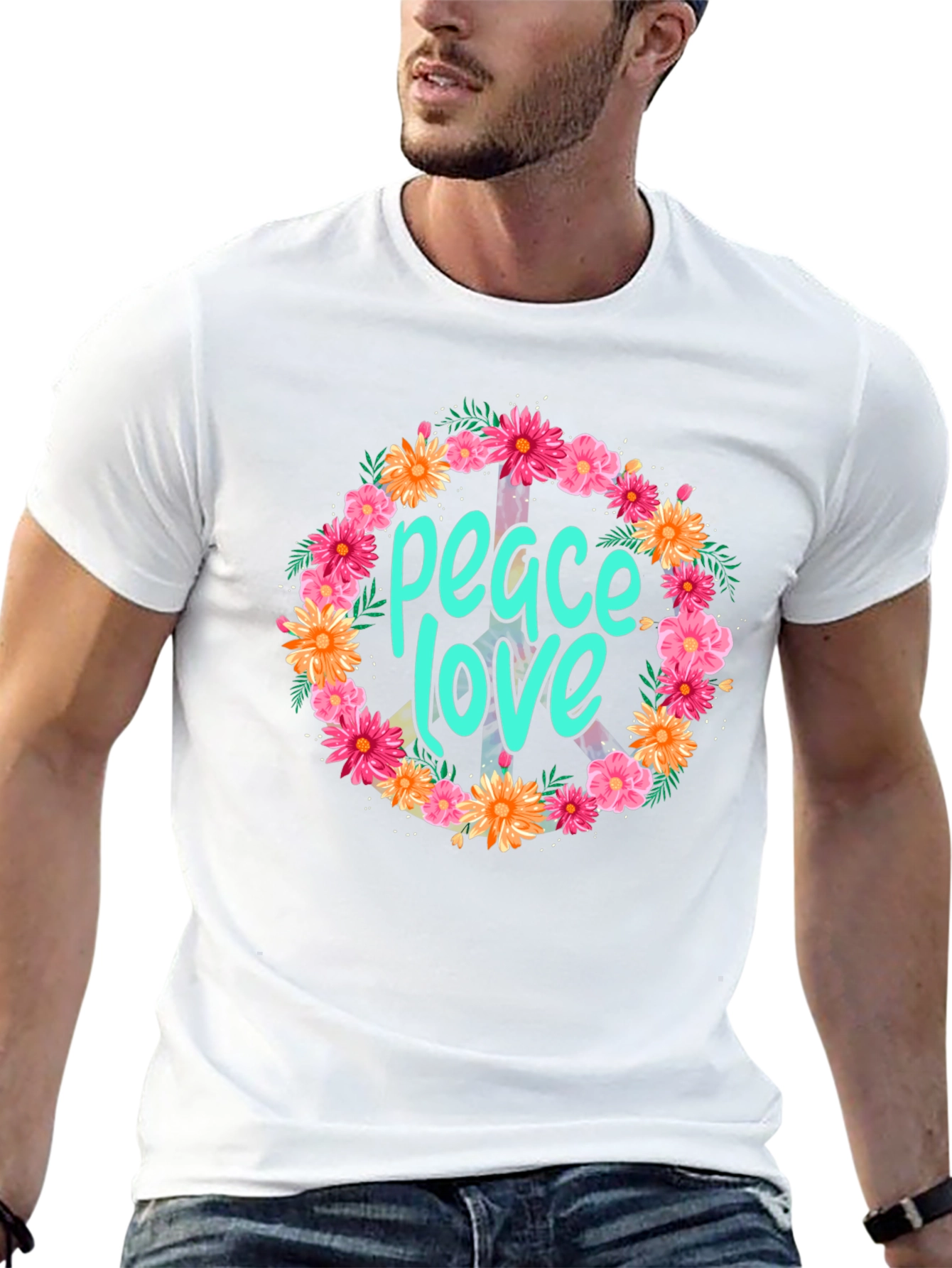 Peace & Love Floral Wreath Graphic Tee