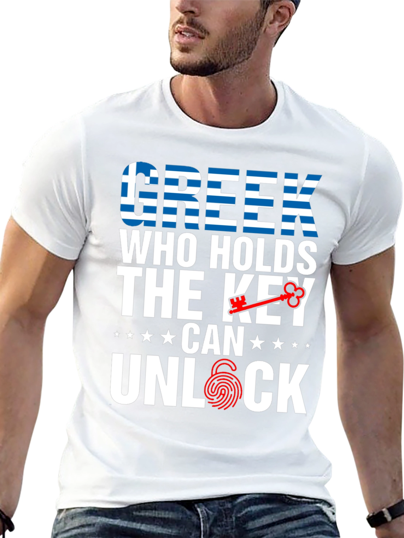 Greek Key Unlock T-Shirt - Greece Flag Design