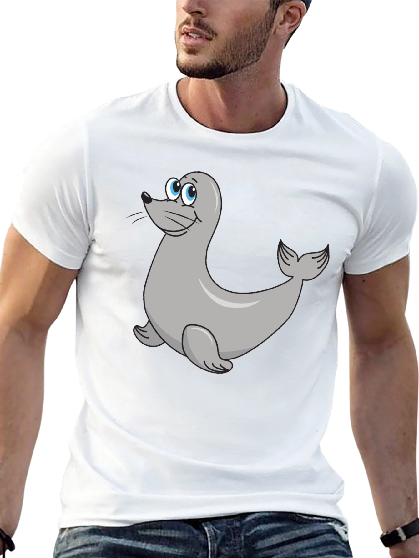 Seal Cartoon Black T-Shirt