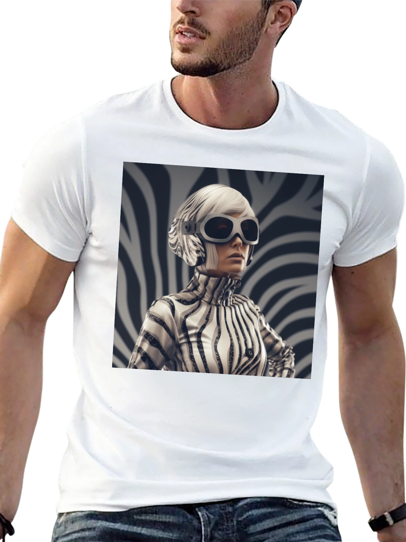 Stylish Black Tee with Zebra Print Design