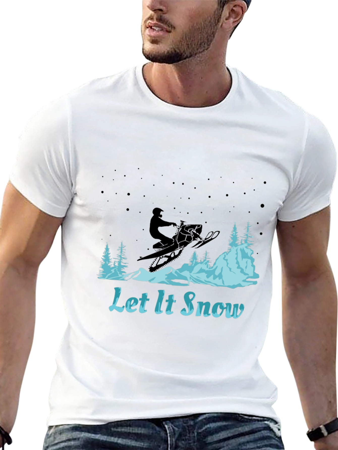 Let It Snow Graphic Tee - Snowmobile Design