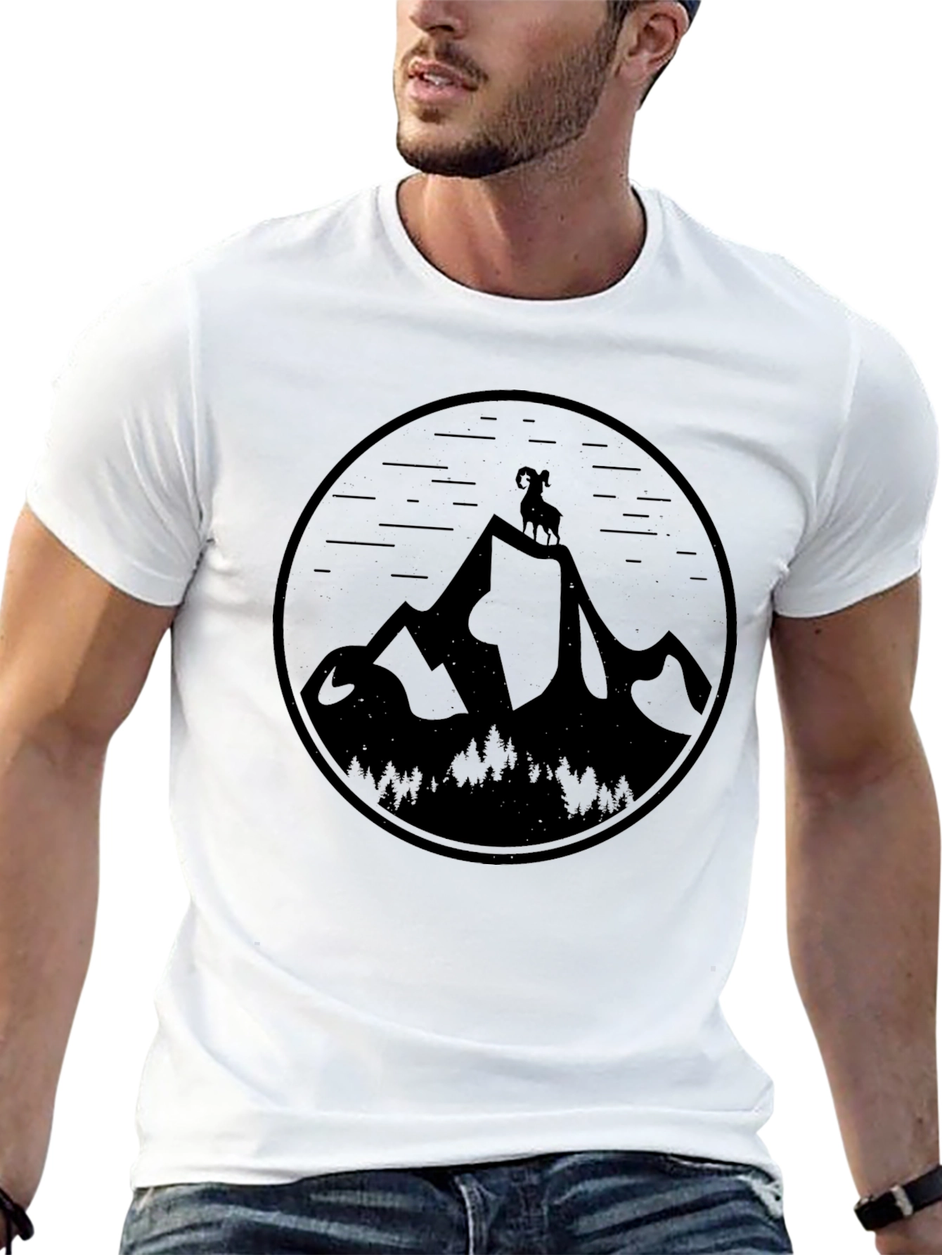 Mountain Goat Graphic Tee - Black Casual T-Shirt