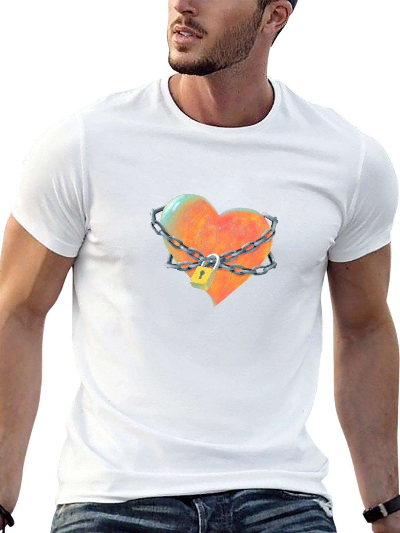 Locked Heart Graphic Tee - Stylish Cotton T-Shirt