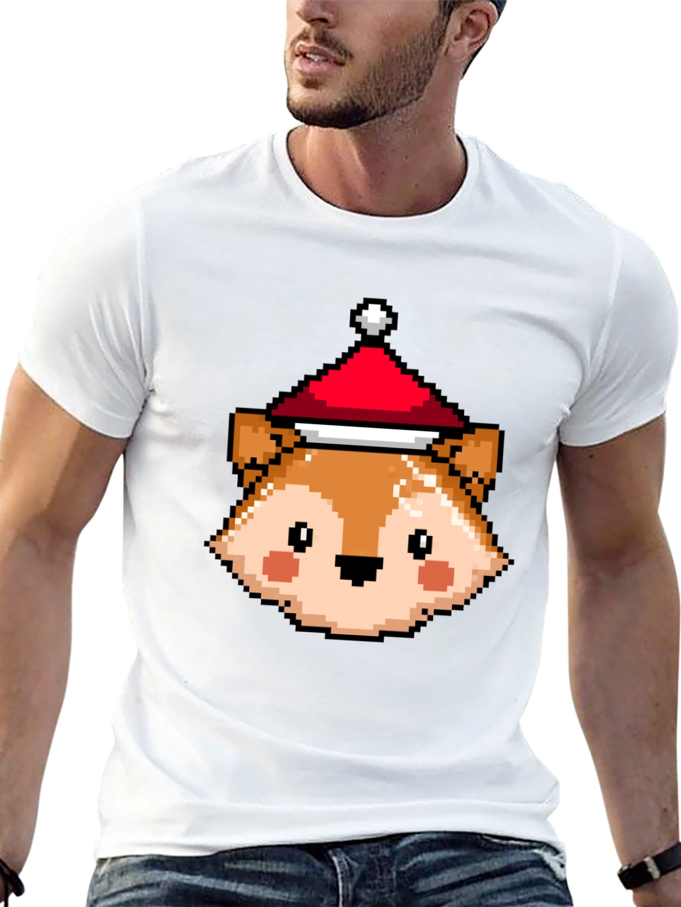 Pixel Fox with Santa Hat T-Shirt