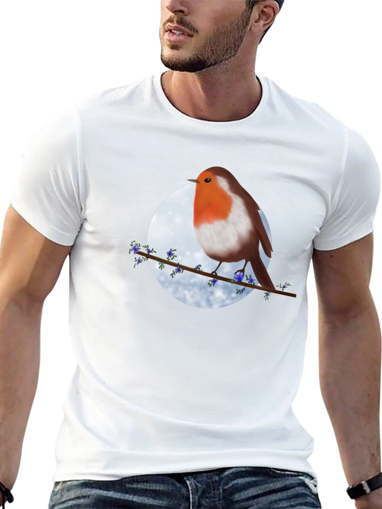 Robin Bird on Branch Graphic Tee - Black