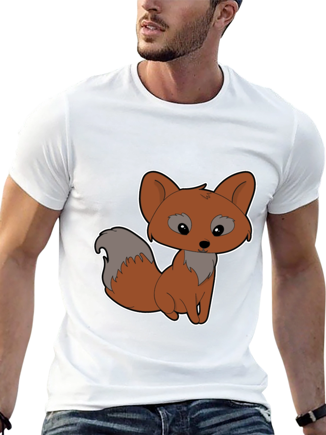 Cute Cartoon Fox Graphic Tee - Black Cotton Shirt