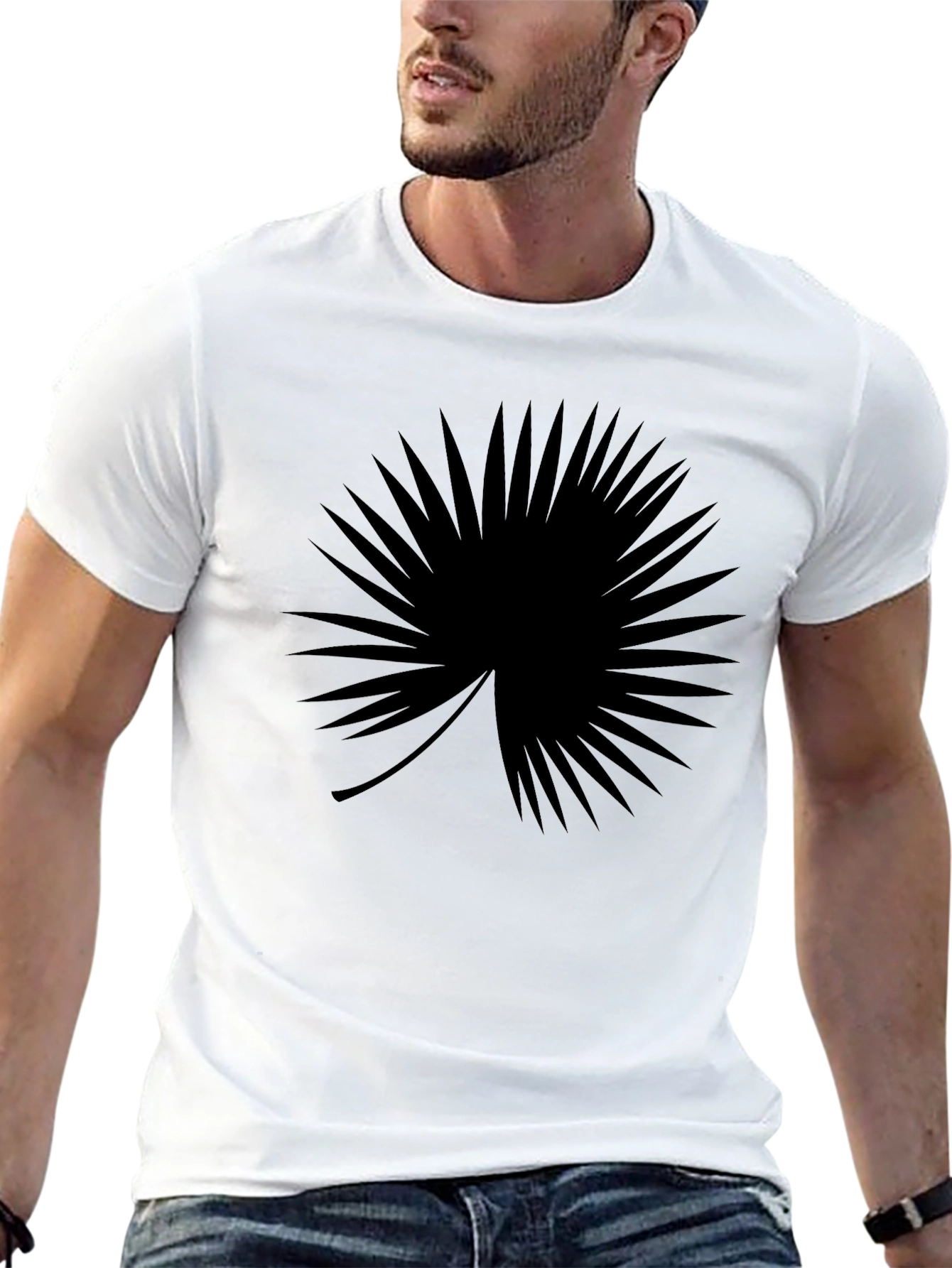 Tropical Palm Leaf Graphic T-Shirt - Black