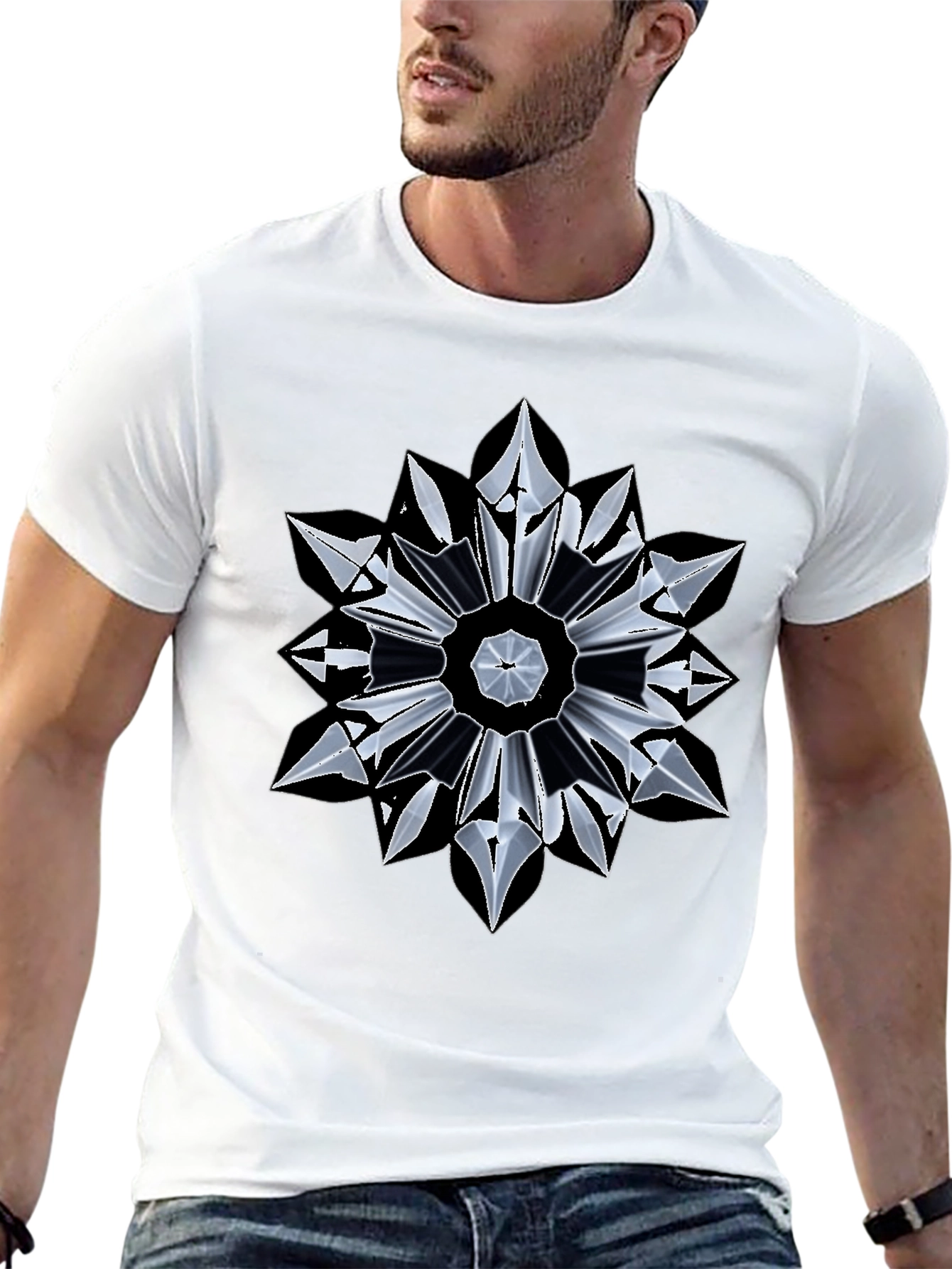 Abstract Geometric Mandala Black T-Shirt