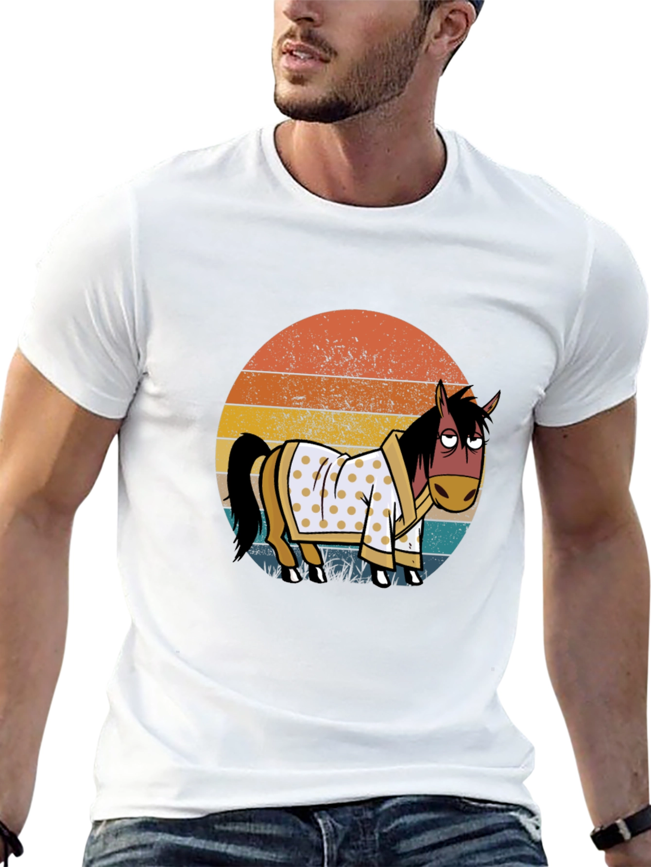 Retro Horse in Robe Graphic T-Shirt