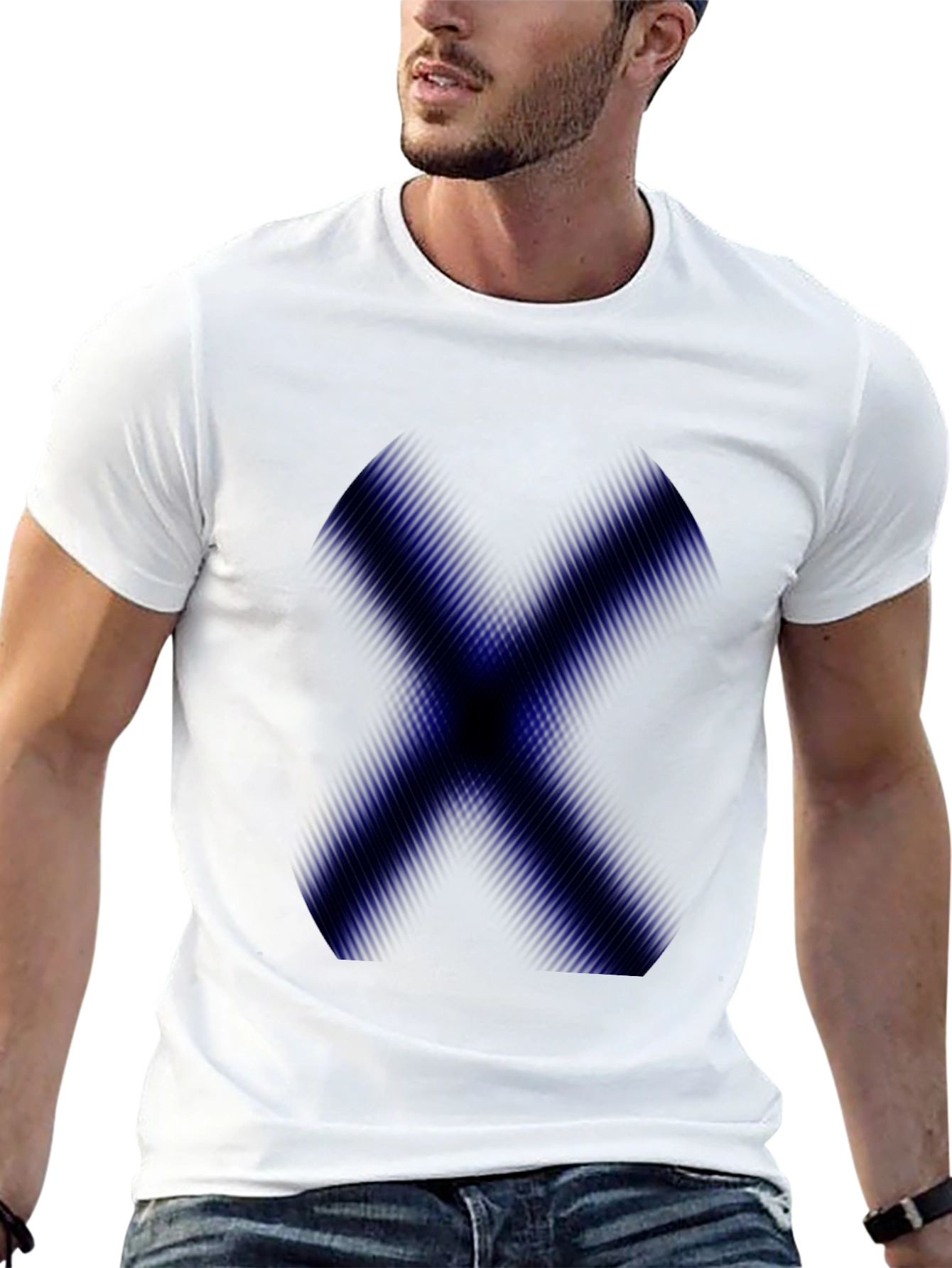 Mens Black T-Shirt with Blue X Graphic