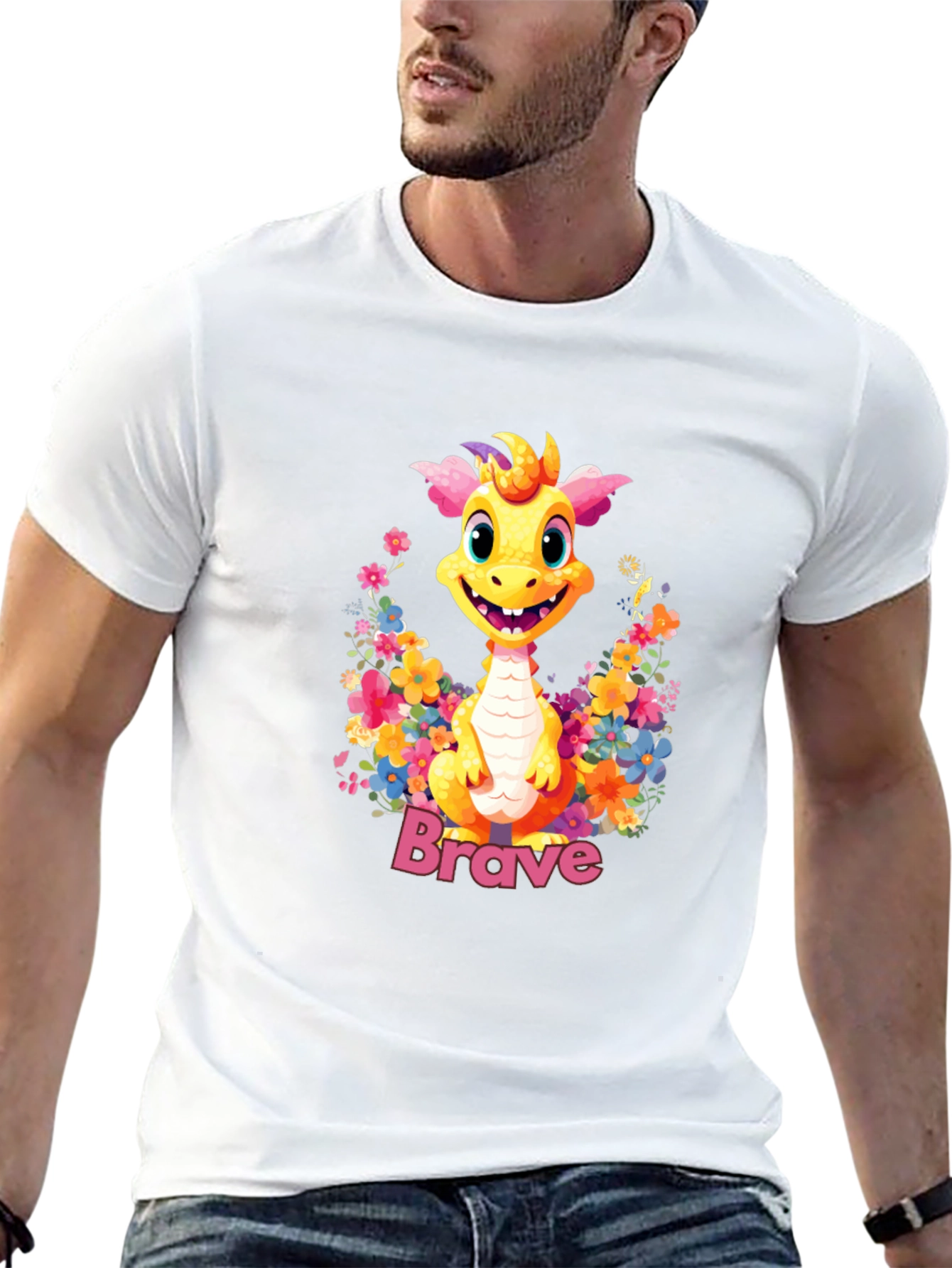 Brave Dragon Graphic Tee - Cute Floral Design