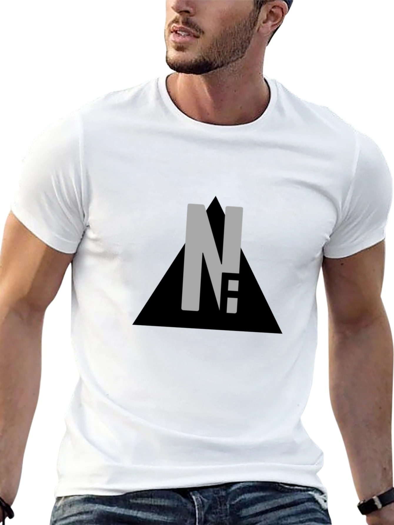 Modern Black Graphic Tee - Letter & Triangle Design