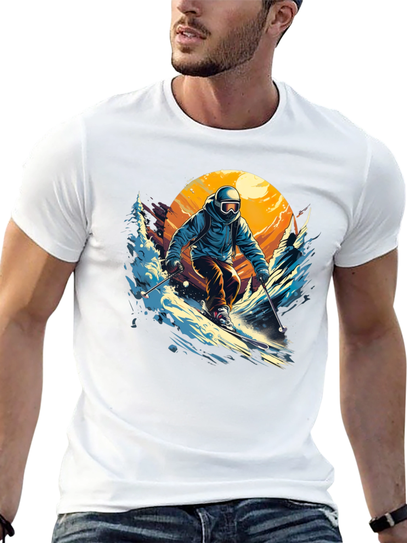 Skier Graphic T-Shirt - Black Crew Neck