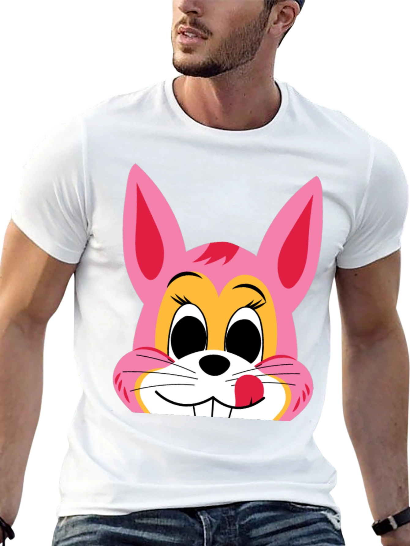 Pink Bunny Graphic Black T-Shirt