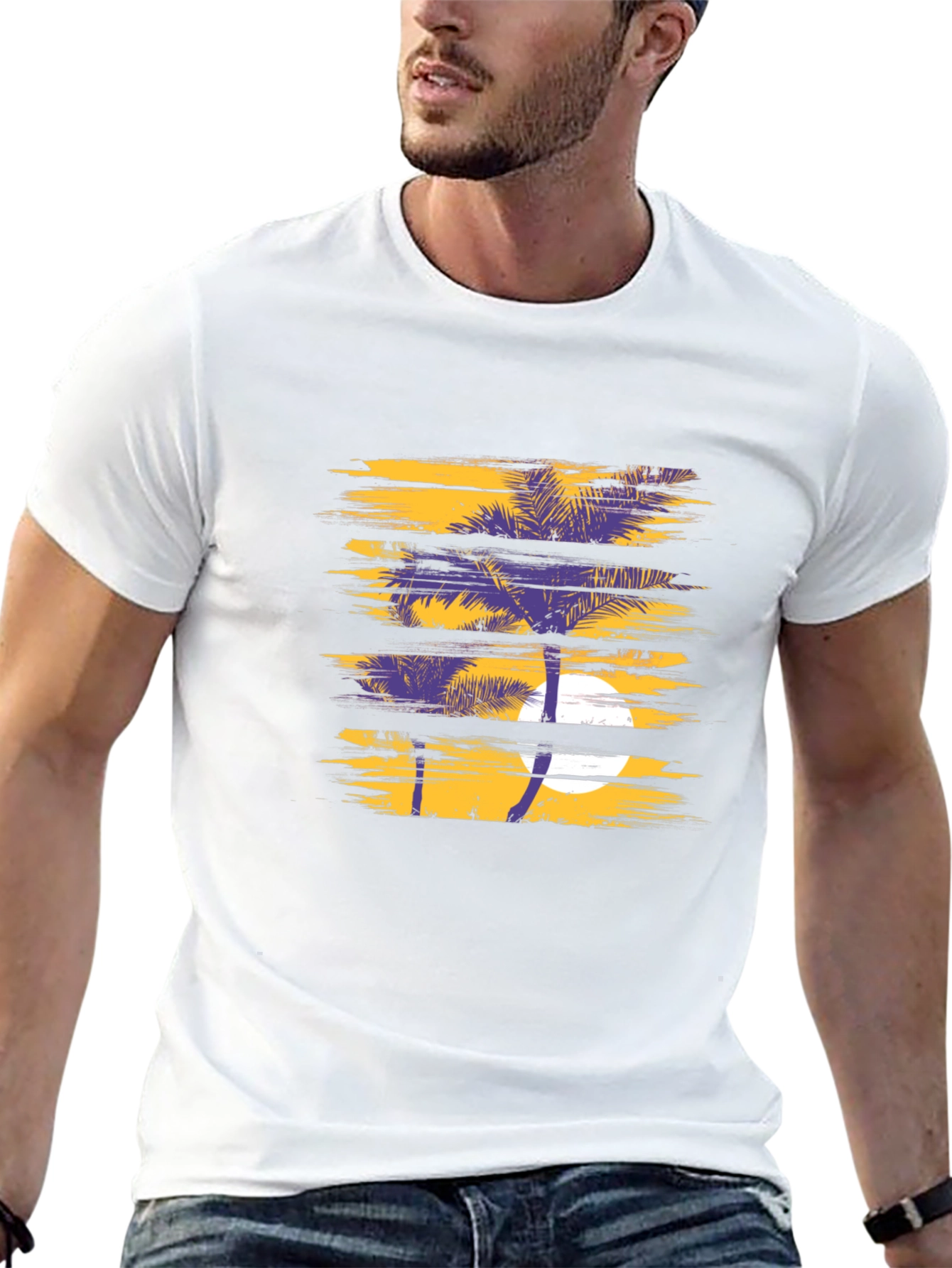 Tropical Palm Graphic T-Shirt - Stylish Black Tee