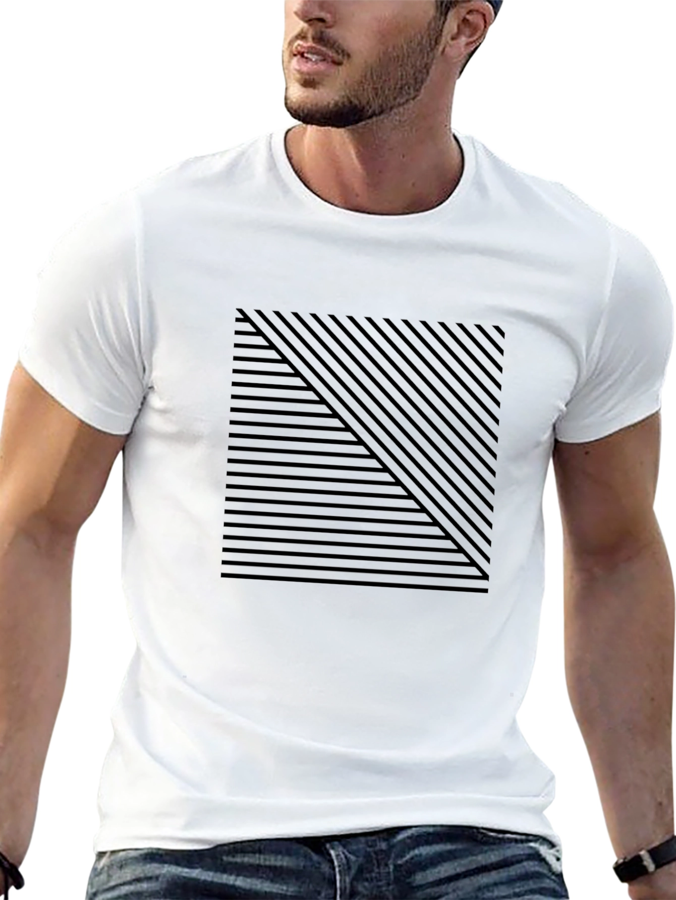 Modern Geometric Stripe Tee - Black