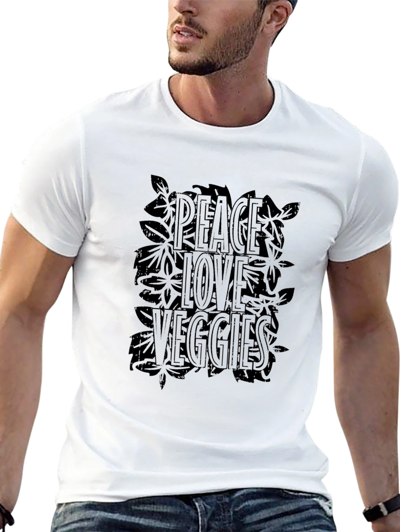 Peace Love Veggies Graphic Black T-Shirt
