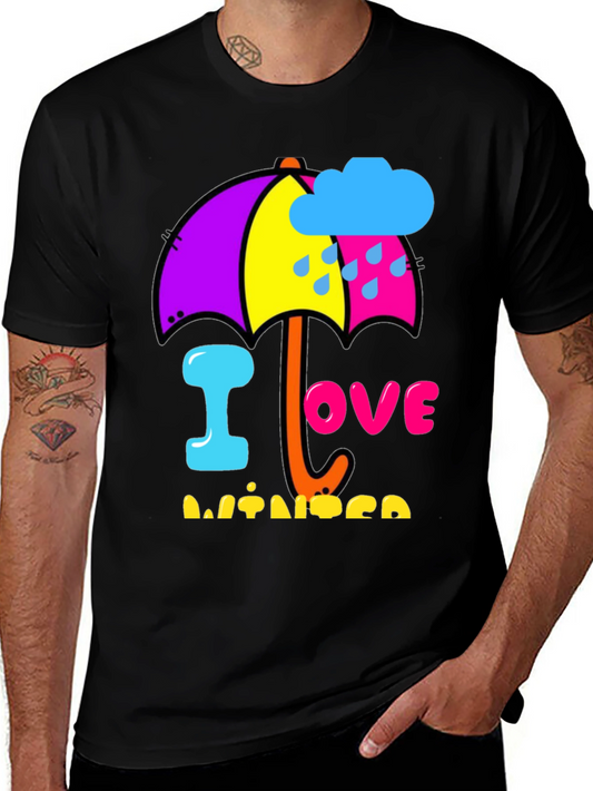 I Love Winter T-Shirt Umbrella Colorful Design