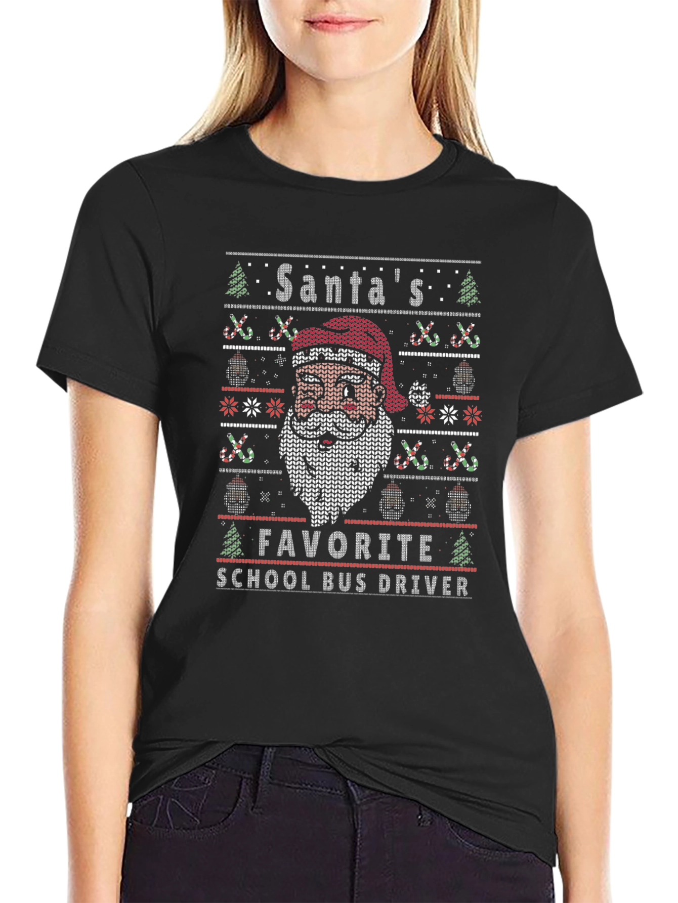 Santas Favorite School Bus Driver Ugly Christmas T-Shirt